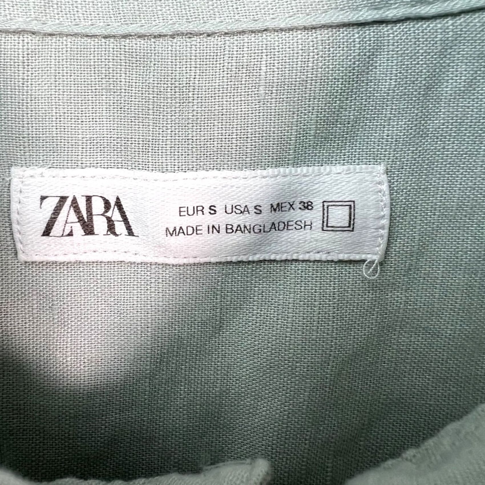 Zara Zara Mens Size Small Light Green Button-Up Linen Blend Shirt Size US S / EU 44-46 / 1 - 3 Thumbnail