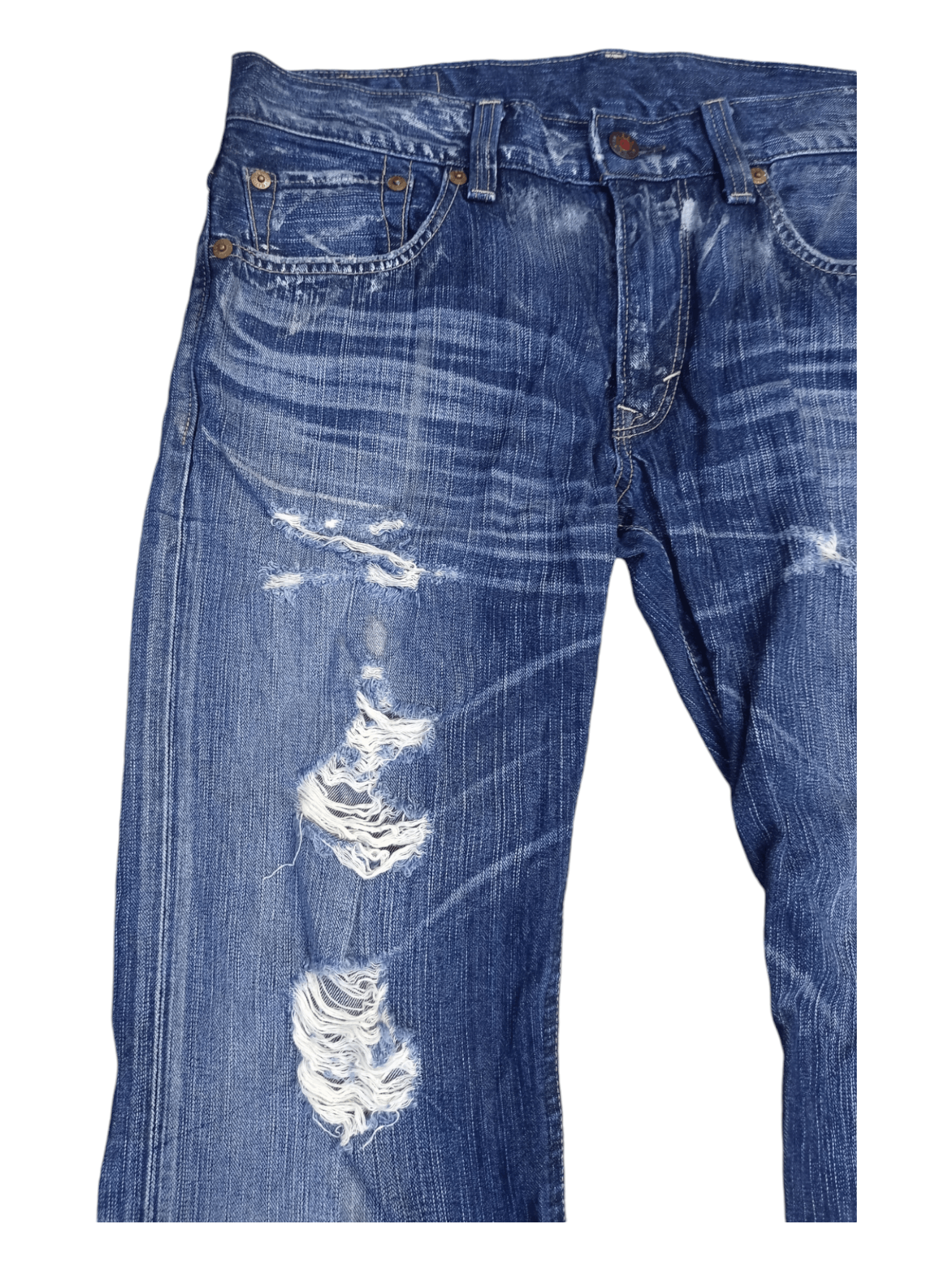 Edwin Edwin 503 Blue Trip Distressed Minimalist Flare Jeans Size US 34 / EU 50 - 6 Thumbnail
