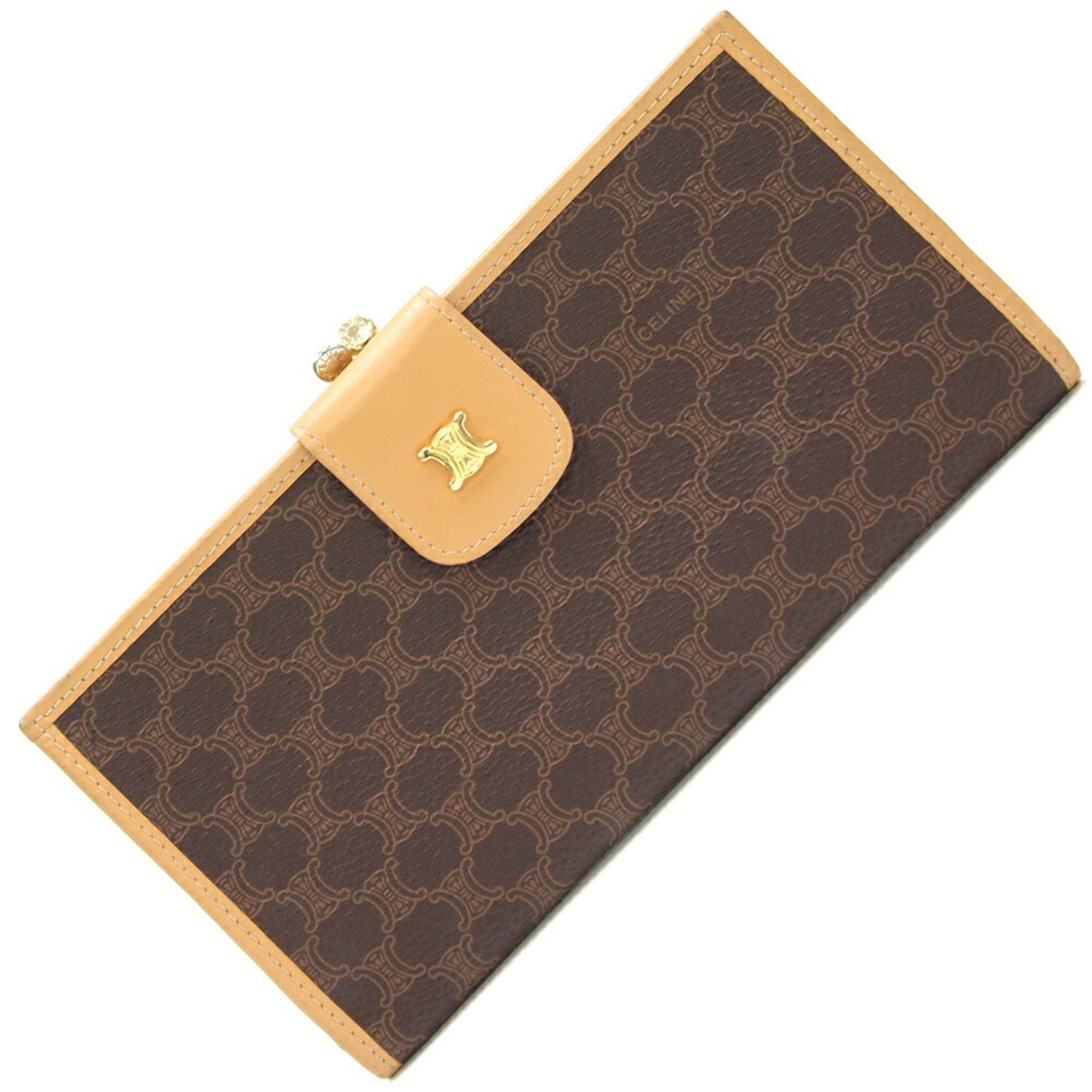 image of Celine Bi-Fold Long Wallet Macadam Pvc Leather Dark Brown Beige Women's in White