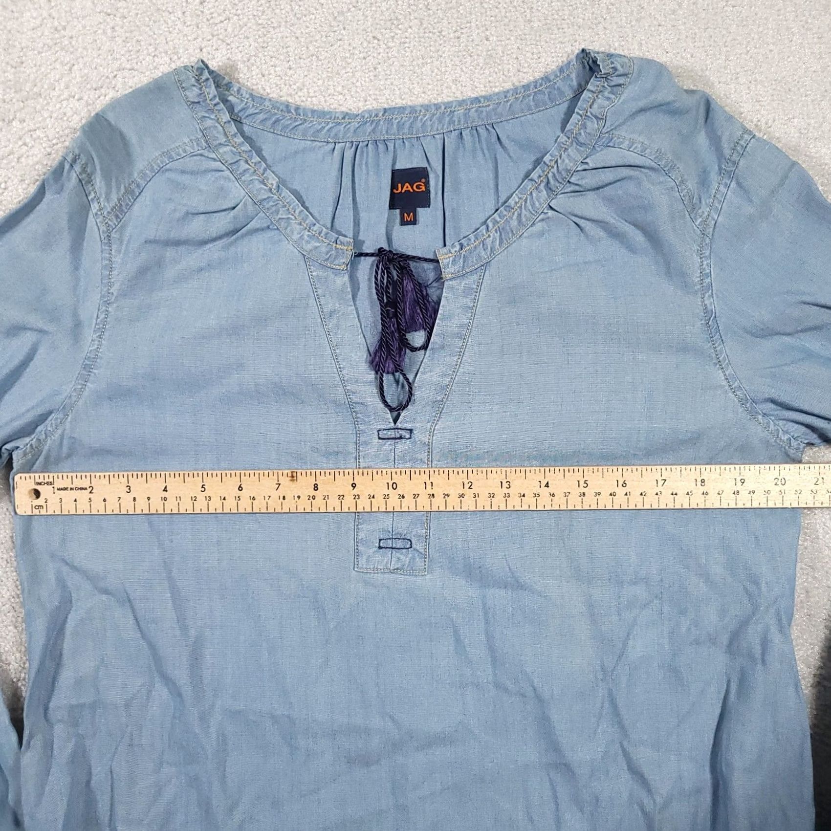 Vintage JAG Chambray Tassled V-Neck Long Sleeve Shirt Womens Medium Blue Size M / US 6-8 / IT 42-44 - 4 Thumbnail