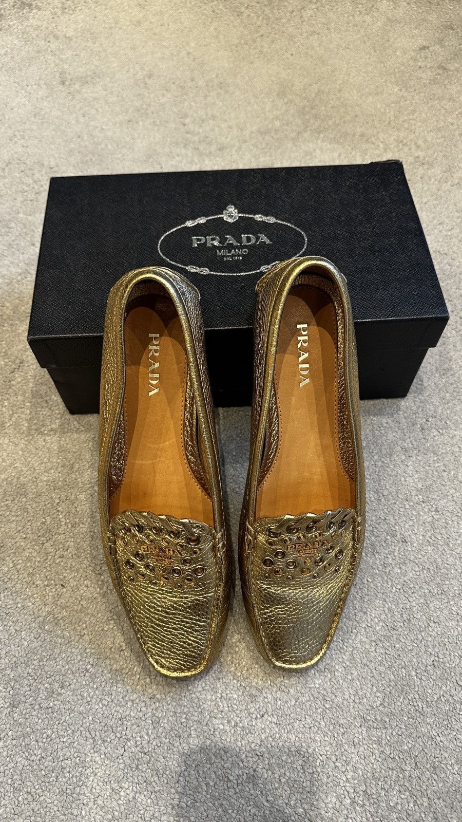 Prada Gold Leather Prada Loafers Size US 10 / IT 40 - 6 Thumbnail
