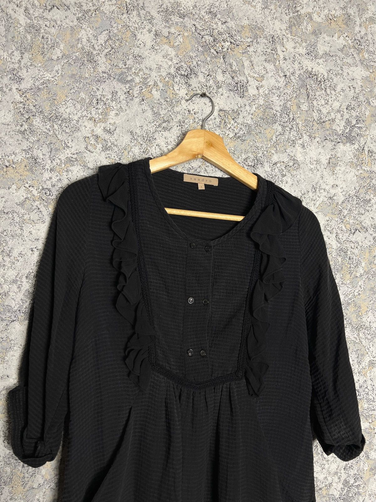 Vintage Sandro Black Avant Garde 3/4 Sleeves Dress Size 1