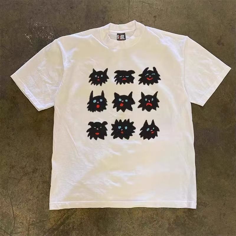 Japanese Brand White washed vintage black cat print cotton t-shirt Size US M / EU 48-50 / 2 - 1 Thumbnail