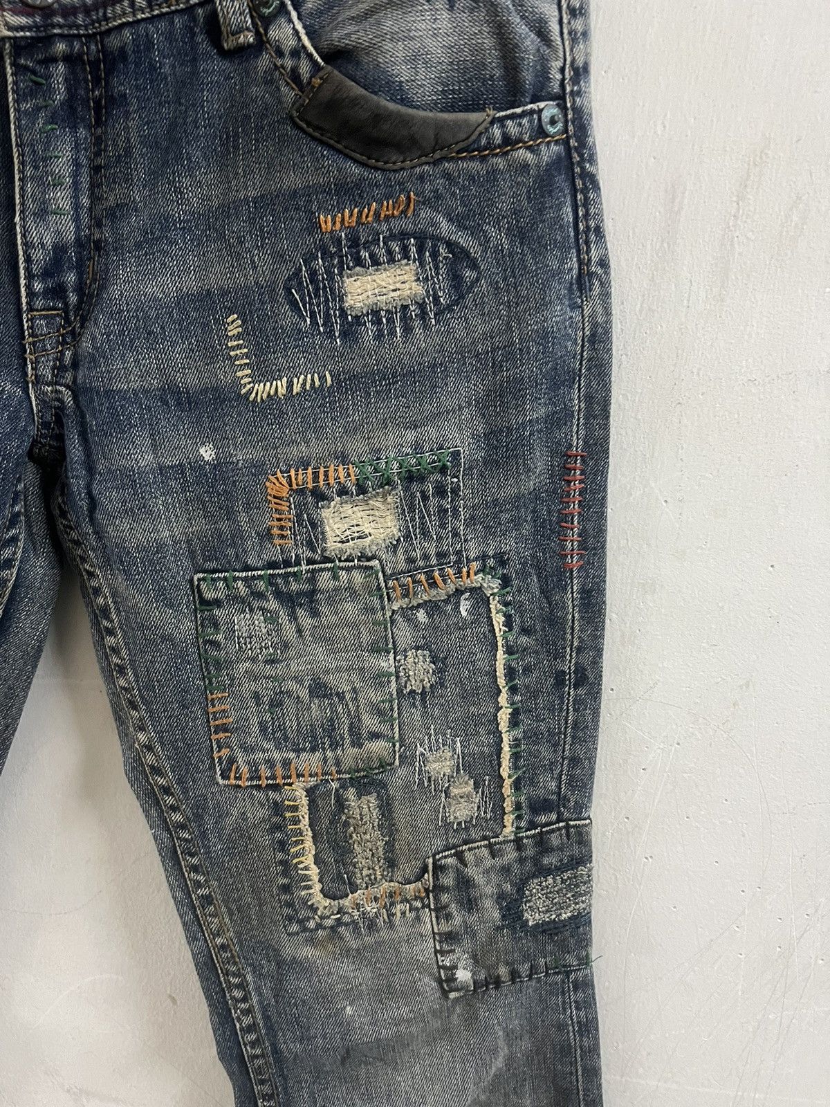 Japanese Brand × Vintage FLARED🔥BACK NUMBER PATCHWORK DISTRESSED DENIM PANT Size US 31 - 5 Thumbnail