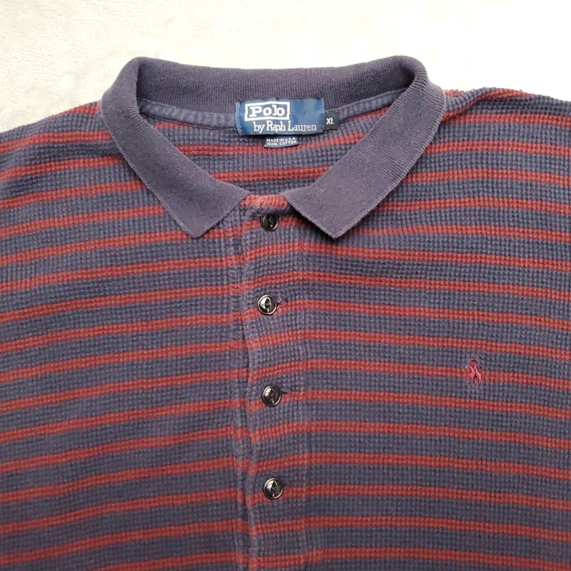 Polo Ralph Lauren Polo Ralph Lauren Shirt Mens XL Red Blue Stripe Waffle Thermal Rugby Made in USA Ribbed Knit Polo Shirt Mens XL Red/Blue Stripe USA Vintage Mens Size US XL / EU 56 / 4 - 6 Thumbnail