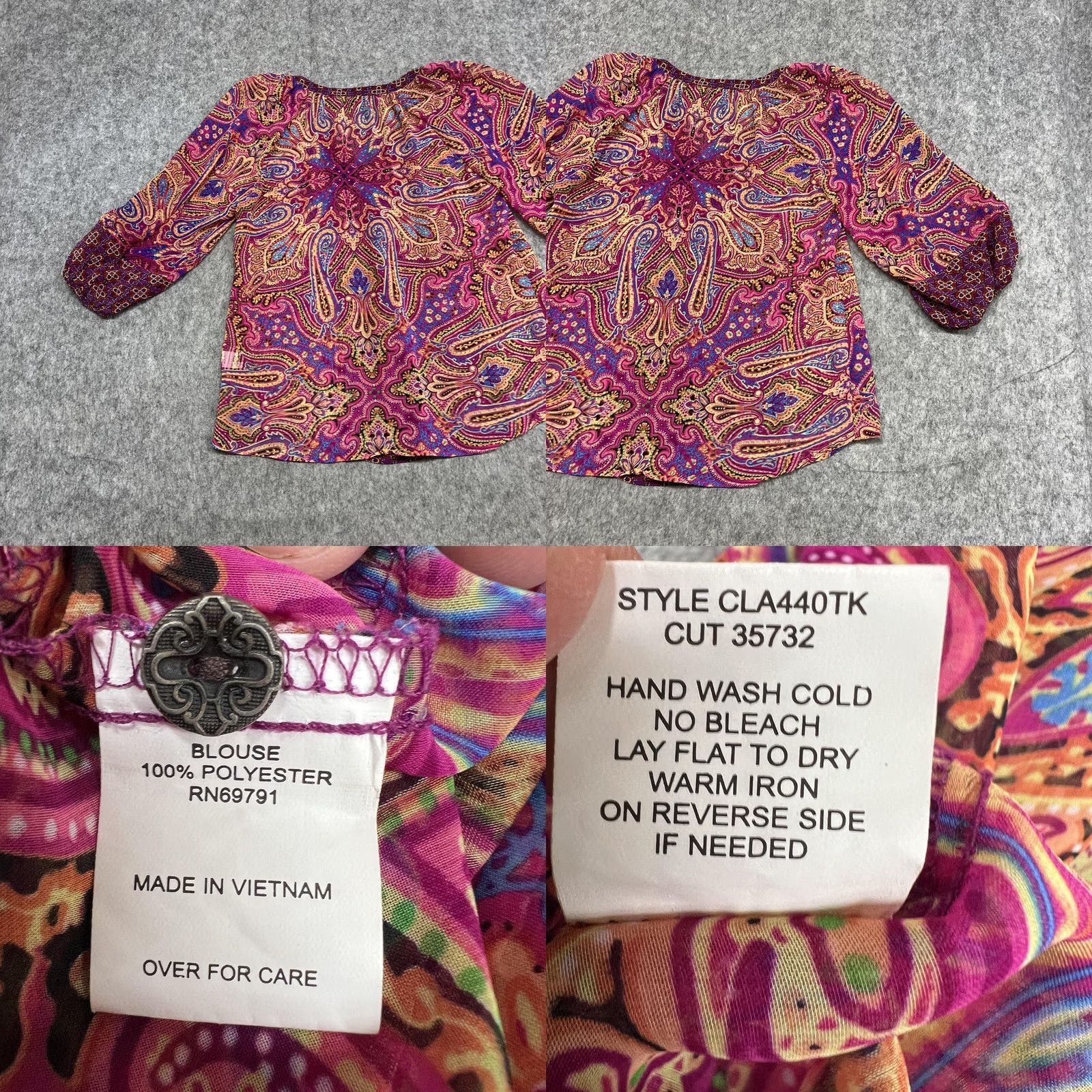 Olive Olive Hill Blouse Womens M Multicolor Paisley V-Neck 3/4 Sleeve Tunic Top Boho Size M / US 6-8 / IT 42-44 - 9 Thumbnail