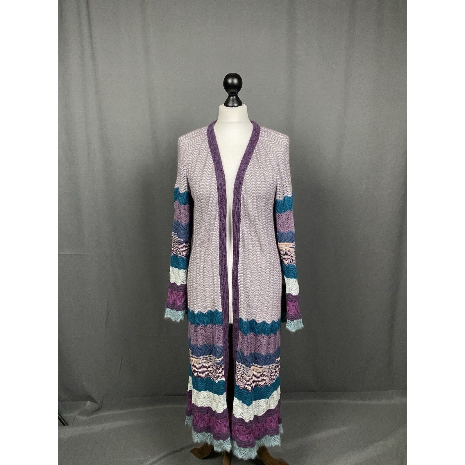 Missoni Missoni Women's Wool Multicolored Long Open Front Knit Cardi Size M / US 6-8 / IT 42-44 - 3 Thumbnail