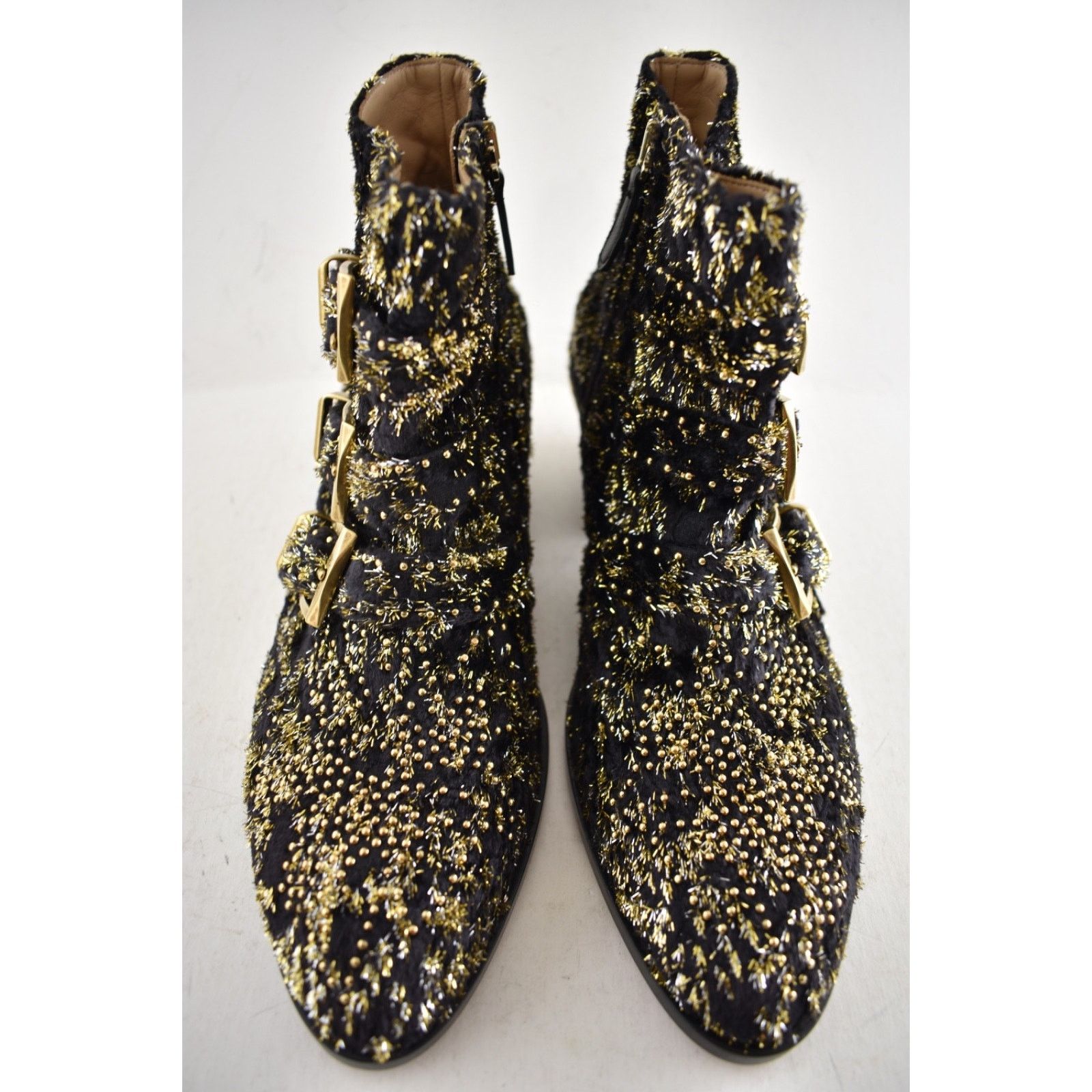 Chloe Chloe Suzanna Black Gold Velvet Studded Ankle Bootie 37 Size US 7 / IT 37 - 7 Thumbnail