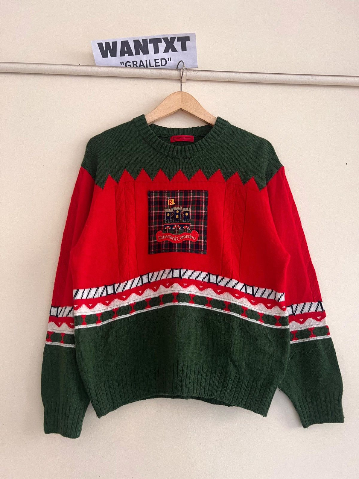 image of 90's Roberta Di Camerino Wool Cable Knit in Green/Red, Men's (Size Medium)