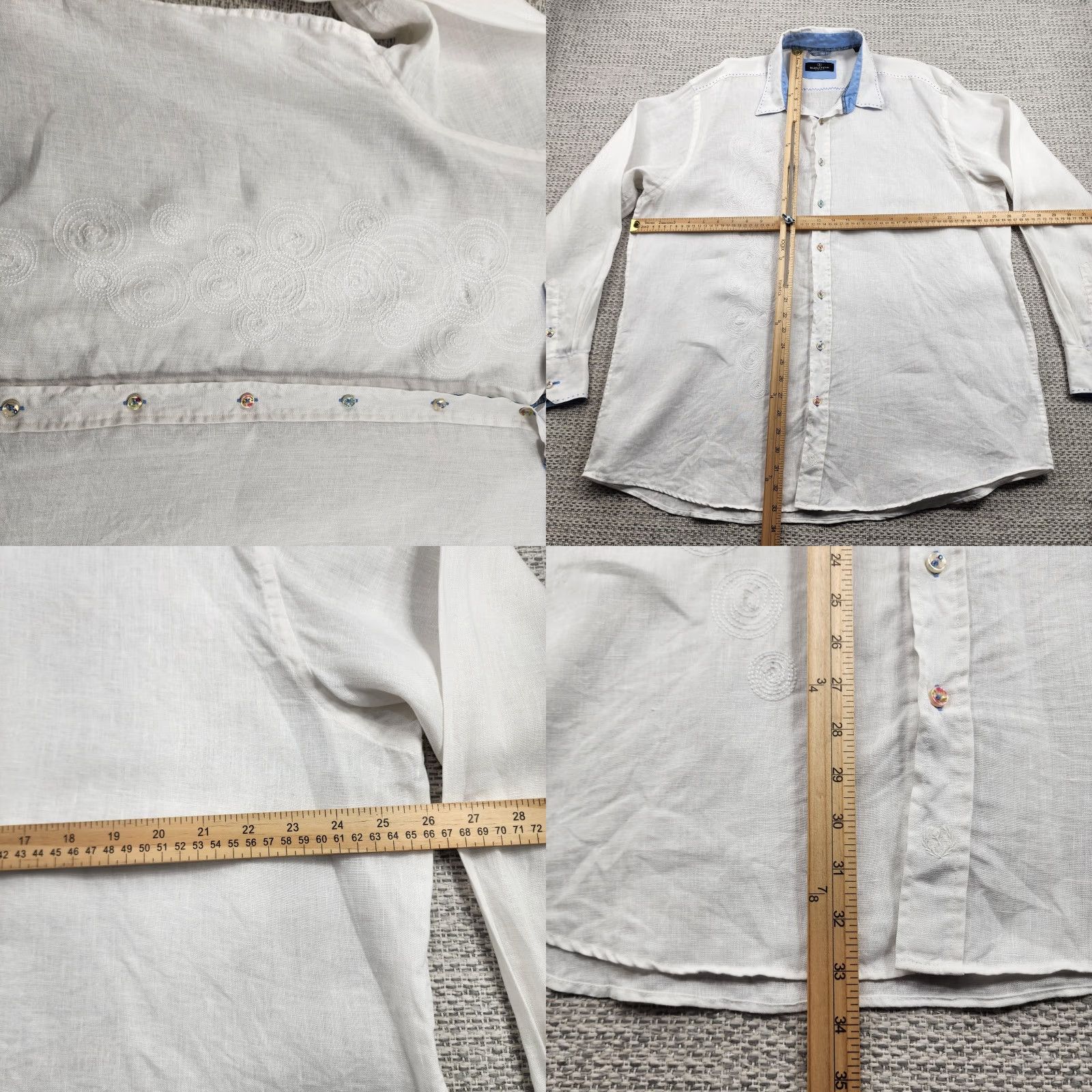 BUGATCHI Bugatchi Uomo Shirt Mens 2XL White Linen Long Sleeve Embroidered Button Up Size US XXL / EU 58 / 5 - 9 Thumbnail