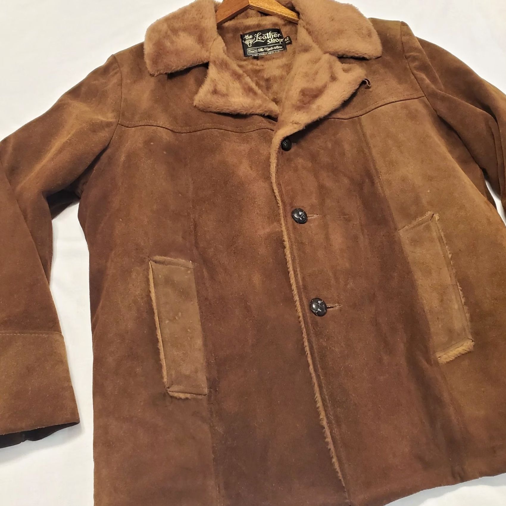 Sears VINTAGE SEARS Mens L Brown Suede Leather Rancher Western Lined Jacket Coat 70s Vtg 42 Size US L / EU 52-54 / 3 - 4 Thumbnail