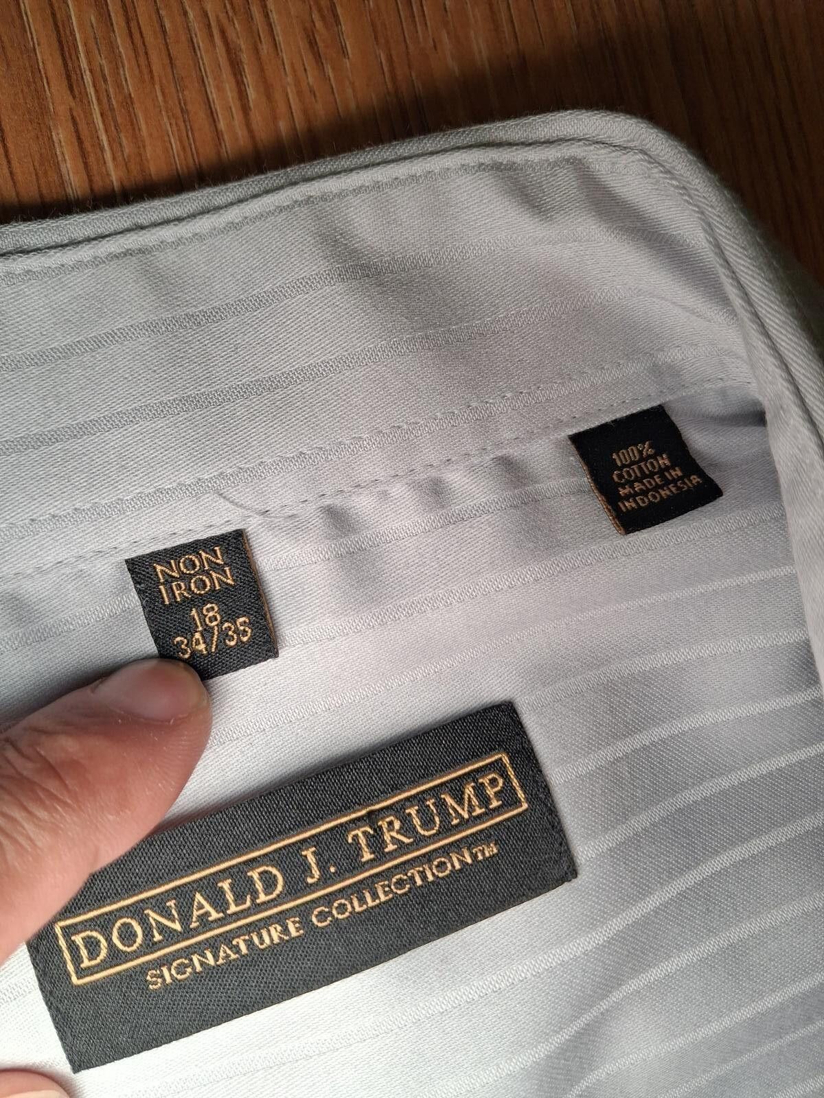 Donald Trump Donald Trump Dress Shirt 18-34/35 2XL Gray Striped Cotton Size 48R - 3 Thumbnail