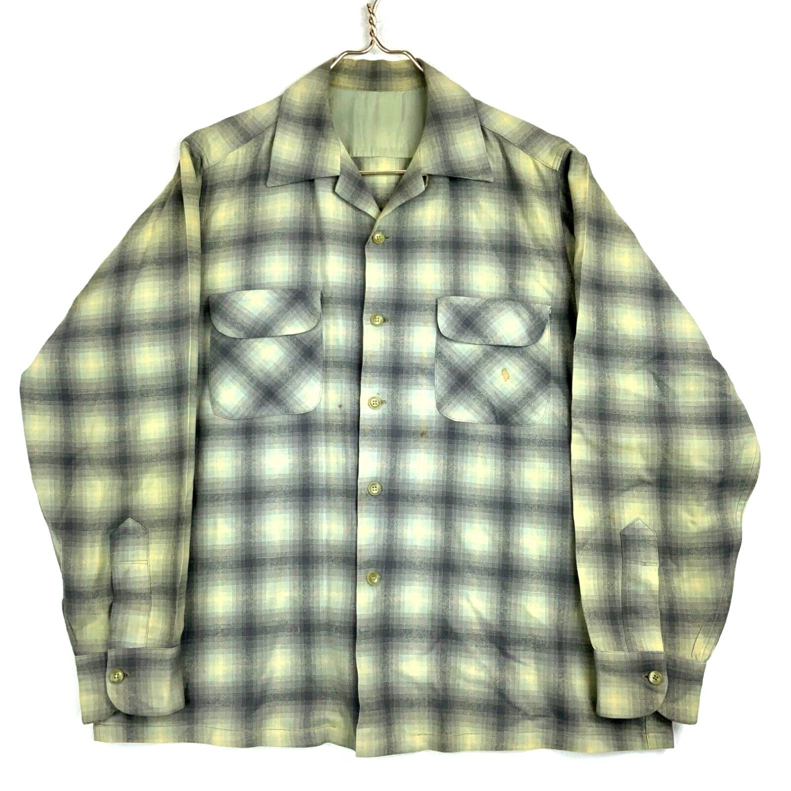 image of Vintage Pendleton Plaid Button Up Shirt Size Large Long Sleeve Loop Collar in White, Men's