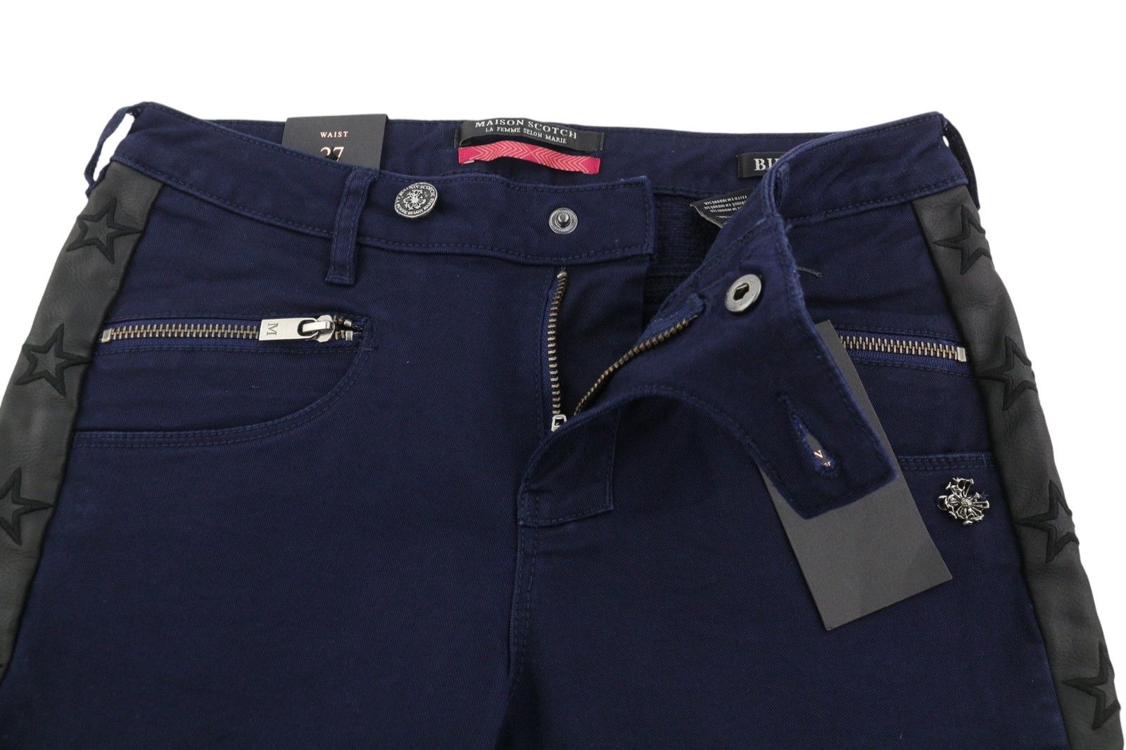 Maison Scotch BIKER W27 Dark Blue Skinny Stars Side Jeans 89092 Size 27" / US 4 / IT 40 - 4 Thumbnail