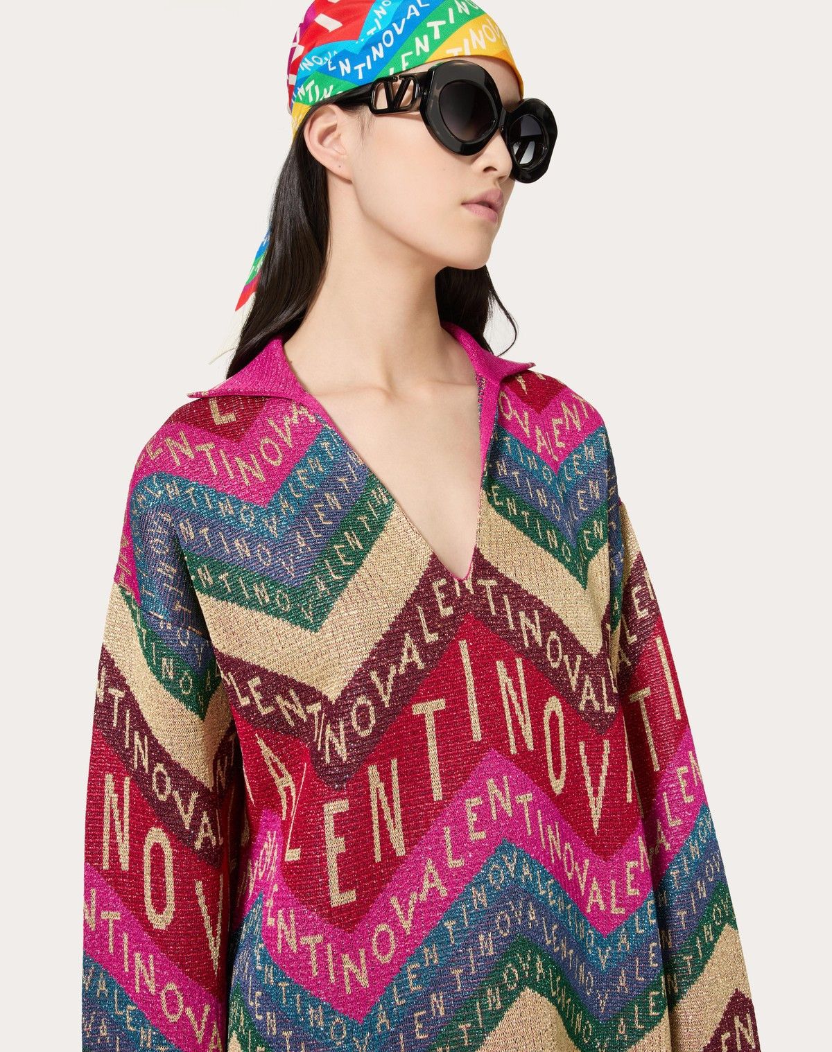 Valentino o1s1wg110525 Chevron Lurex Jumper in Multicolor Size XS / US 0-2 / IT 36-38 - 5 Thumbnail