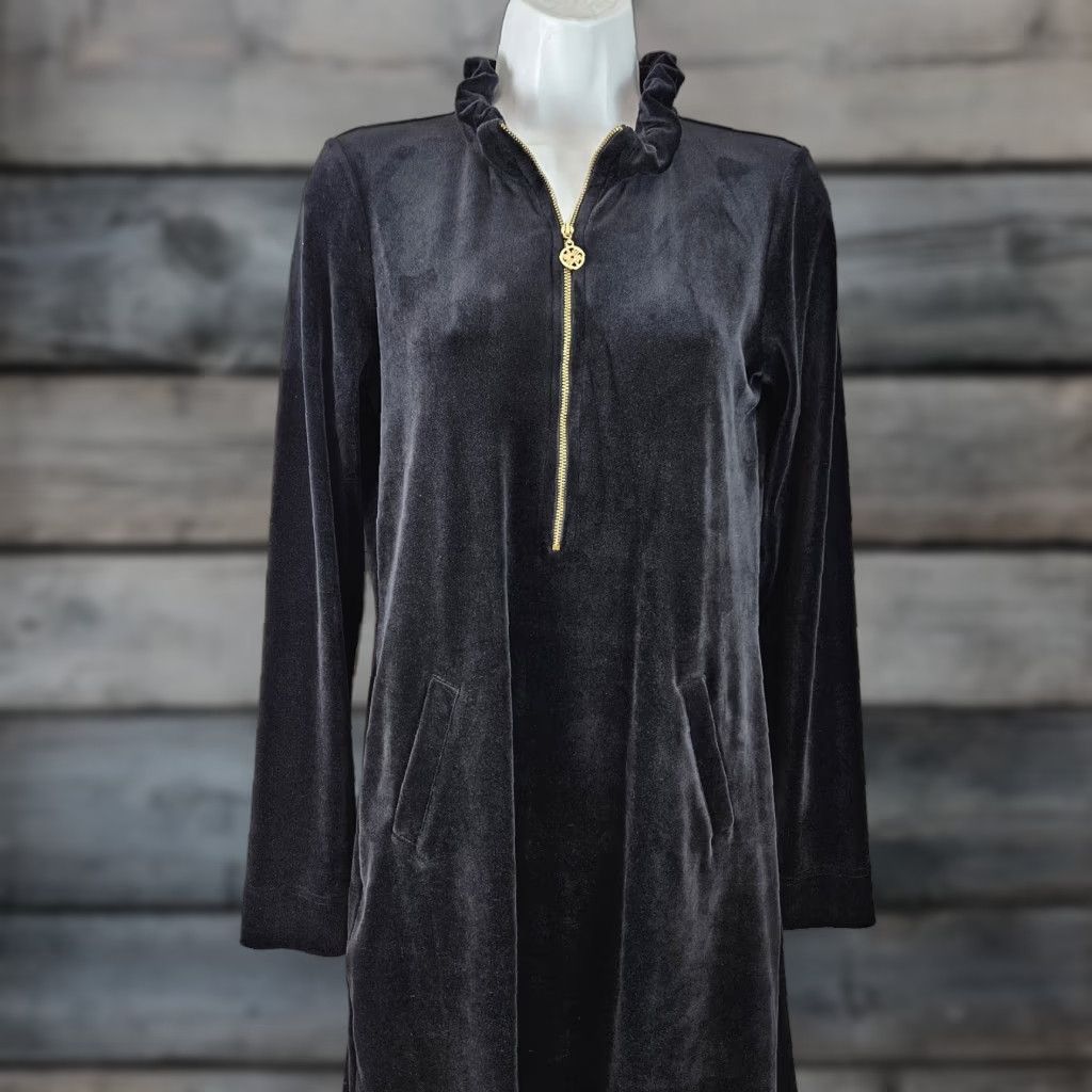 Lilly Pulitzer VINTAGE Lilly Pulitzer Womens Velour Popover Dress Sz Small Solid Black Long Sleeve Size S / US 4 / IT 40 - 1 Thumbnail