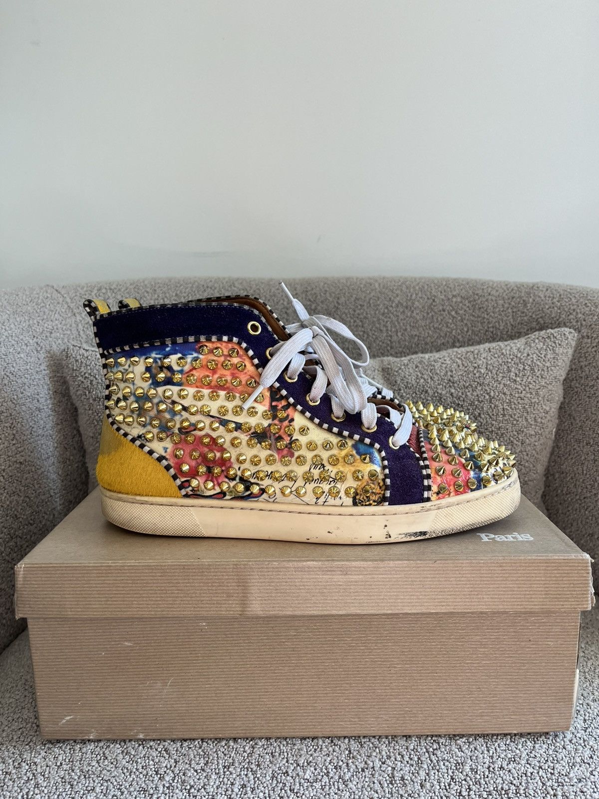 Christian Louboutin Louboutin Red Bottom Gold Spiked Sneakers Size US 8 / EU 41 - 3 Thumbnail