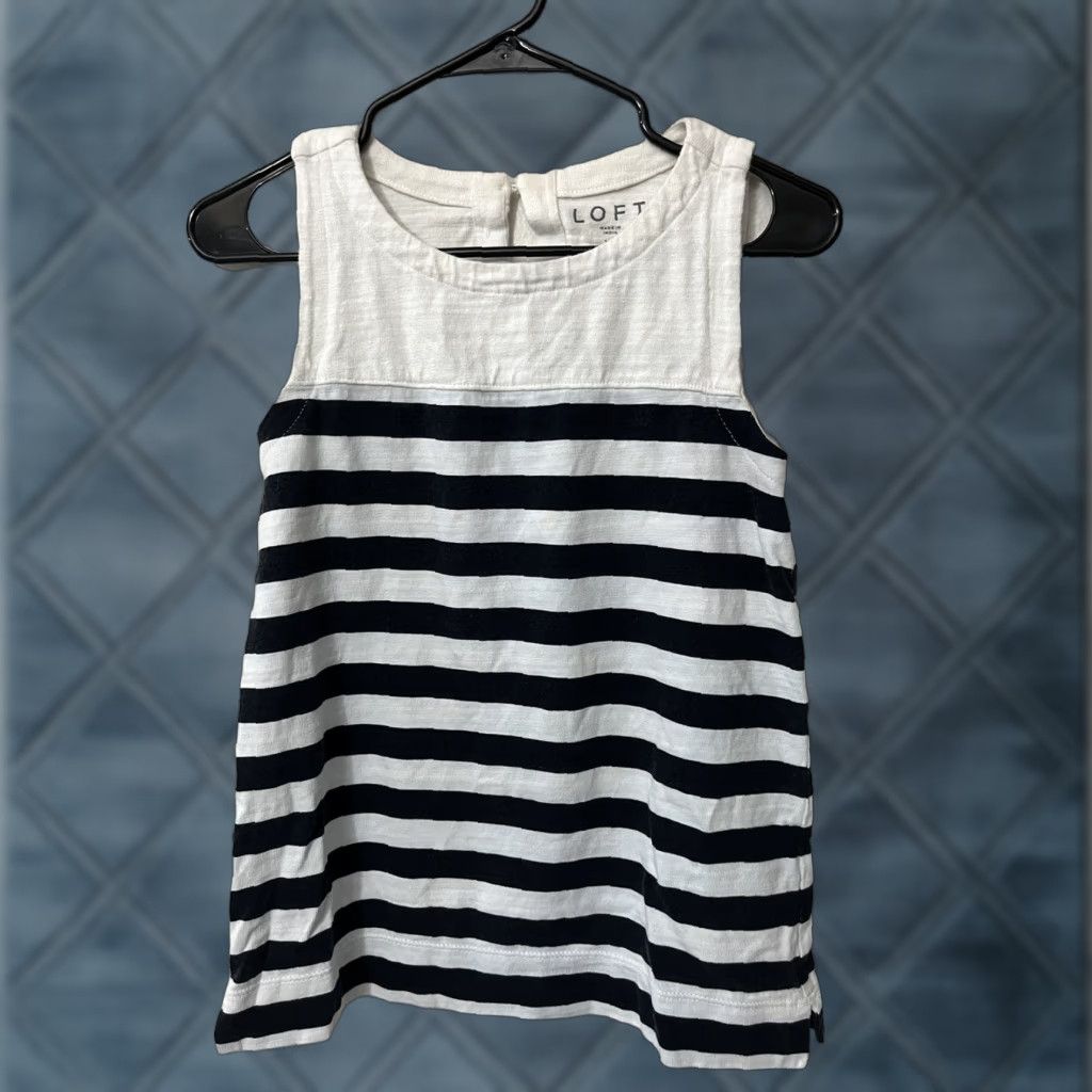 Ann Taylor VINTAGE Ann Taylor LOFT Striped Sleeveless Tank Shirt XS White Black Pullover Cotton Blend Women's Casual Basic Unlined Lightweight Size XS / US 0-2 / IT 36-38 - 1 Thumbnail
