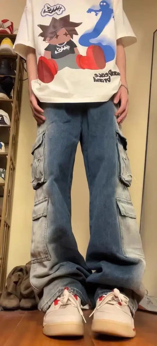 VIBE High street drawstring multi-pocket gradient work jeans Size US 34 / EU 50 - 5 Thumbnail