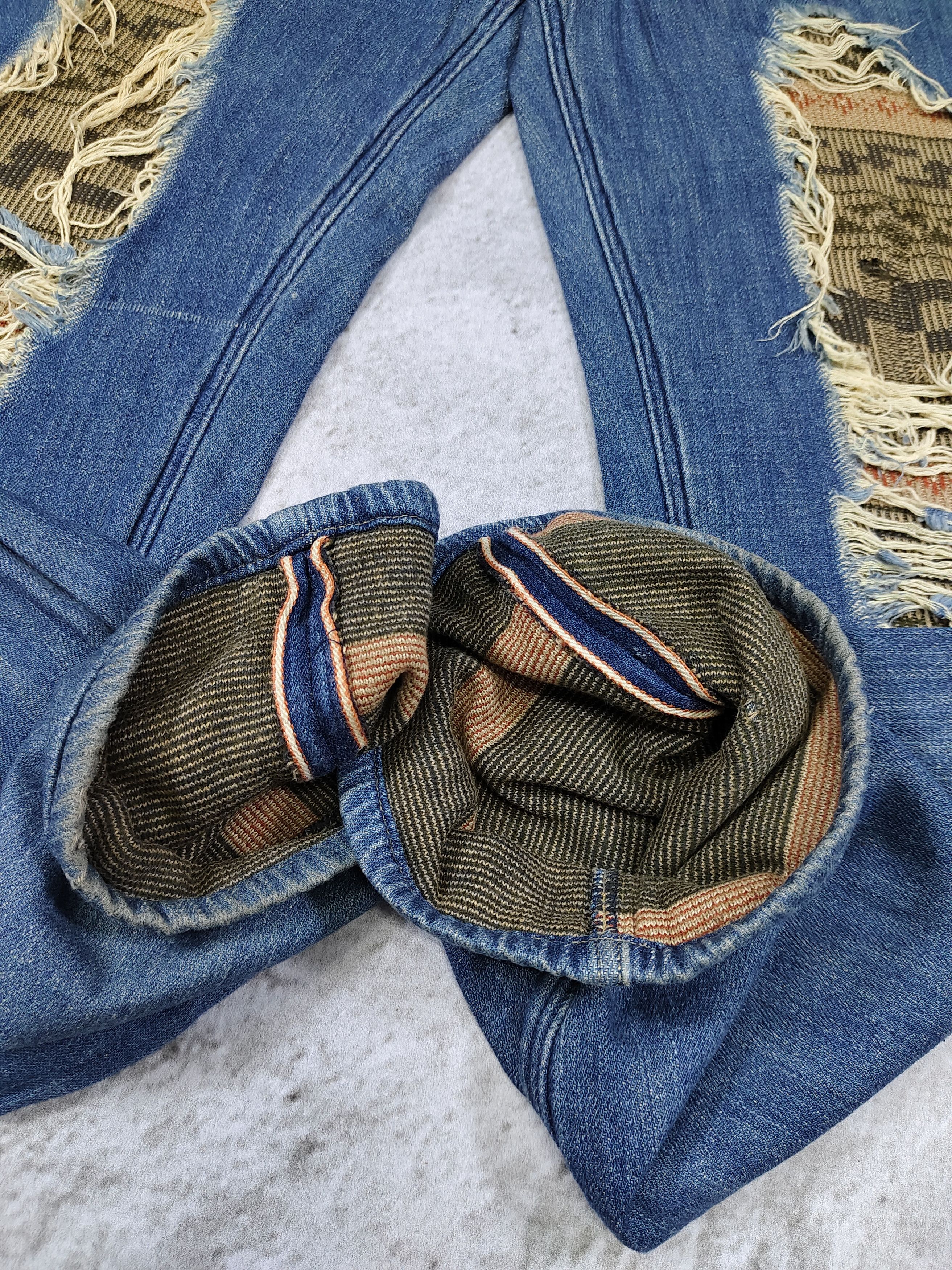 Japanese Brand STALL🇯🇵 Tribal Woven Layer Distressed Selvedge Denim Jeans Size US 34 / EU 50 - 5 Thumbnail