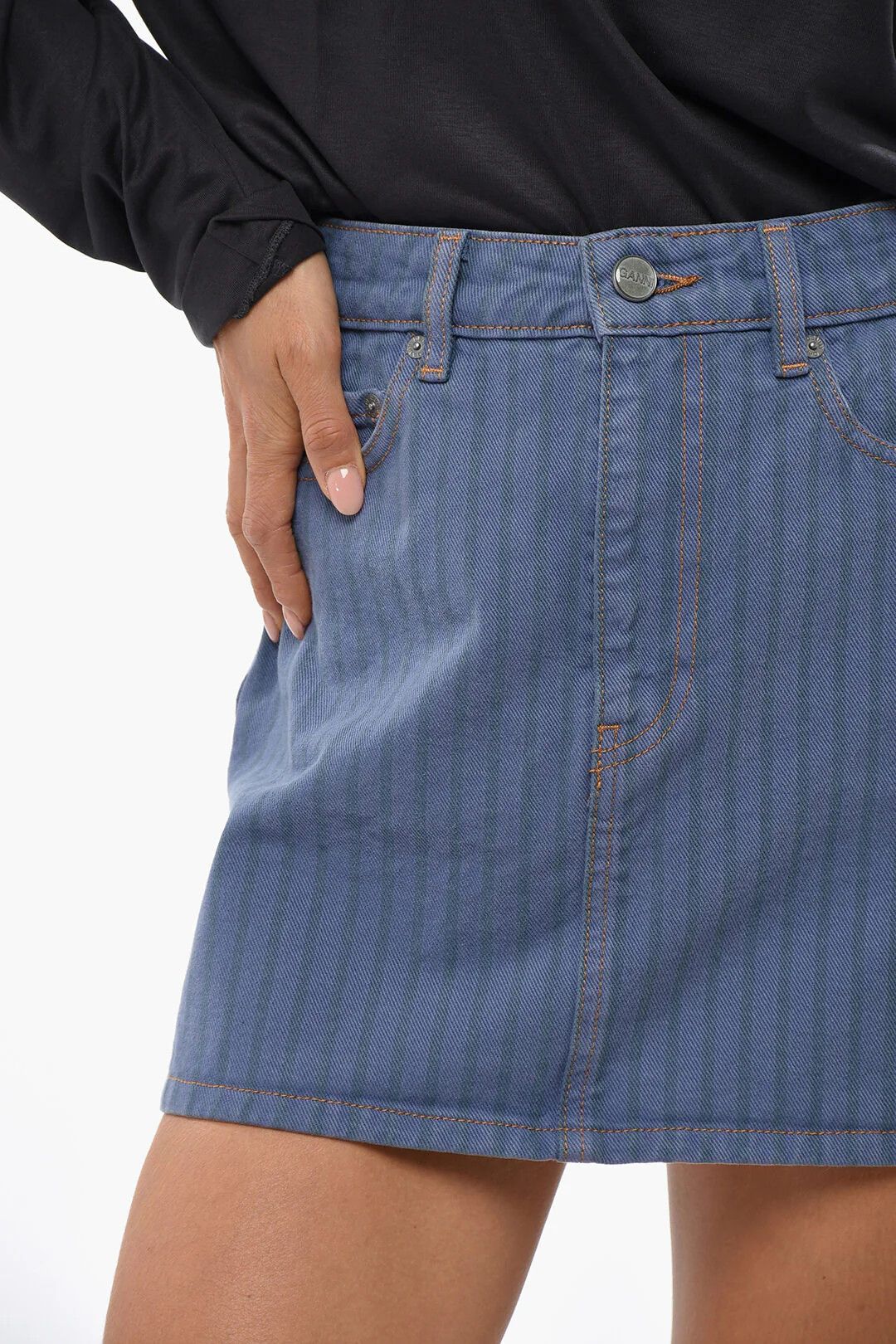 Ganni og1mm0426 Striped Denim Miniskirt in Blue Size 30" / US 8 / IT 44 - 4 Thumbnail