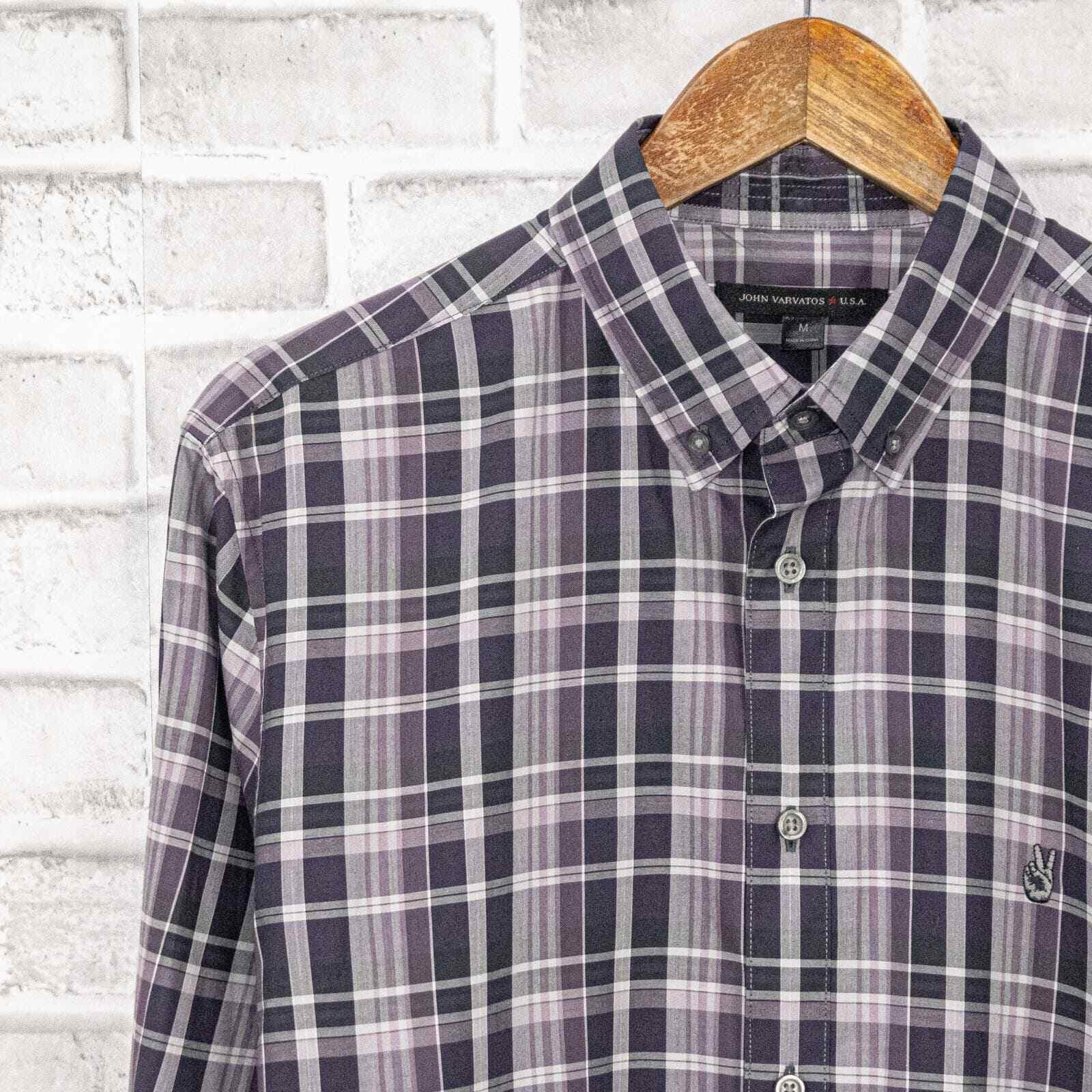 John Varvatos John Varvatos Peace Logo Button down Shirt Purple Gray Plaid Size US M / EU 48-50 / 2 - 5 Thumbnail
