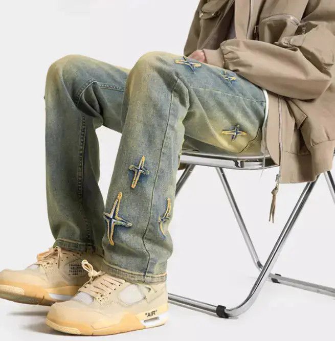 Japanese Brand Retro washed slim fit straight leg star jeans Size US 30 / EU 46 - 2 Thumbnail
