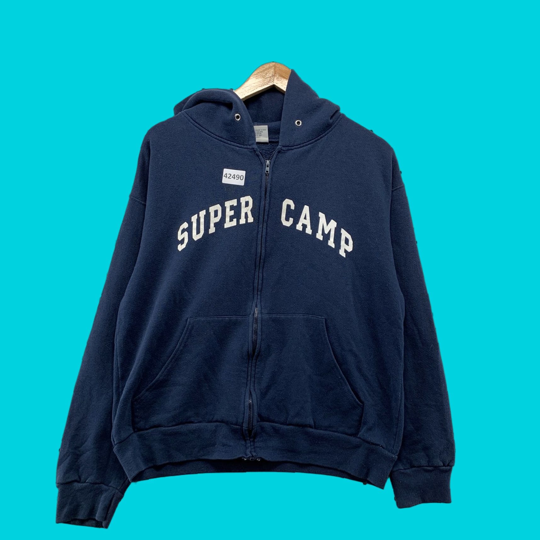Vintage VINTAGE The Cotton Exchange Mens Hoodie Fleece Full Zip Medium Navy Blue Graphic Print Made in USA Size US M / EU 48-50 / 2 - 1 Thumbnail