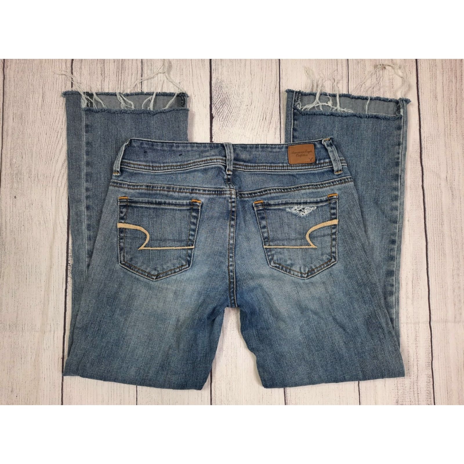 American Eagle Outfitters VINTAGE AMERICAN EAGLE Women's Jeans Bootcut Capri 4 Blue Denim Stretch Pockets Zipper Closure Size 27" / US 4 / IT 40 - 4 Thumbnail