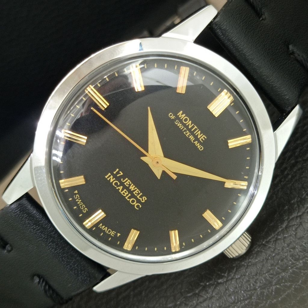 Other VINTAGE MONTINE HAND-WINDING SWISS MENS WHITE WATCH a444158 Size 38 - 1 Thumbnail