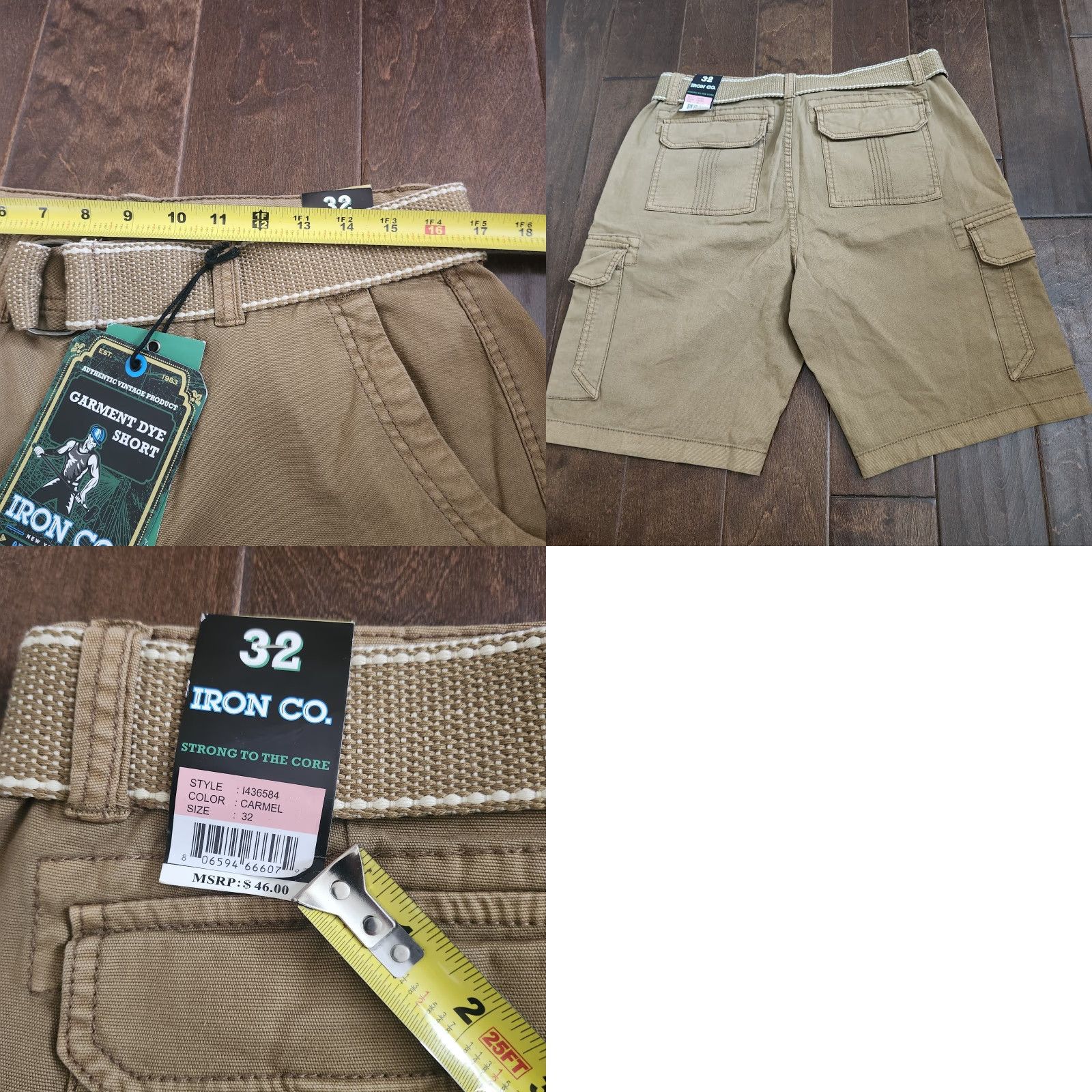 Vintage Iron Co. Cargo Shorts Men 32 Tan Belted Regular Cotton Spandex NWT Garment Dye Button Belted Classic Outdoor Summer Spring Fall Travel Workwear Brown Size US 32 / EU 48 - 9 Thumbnail