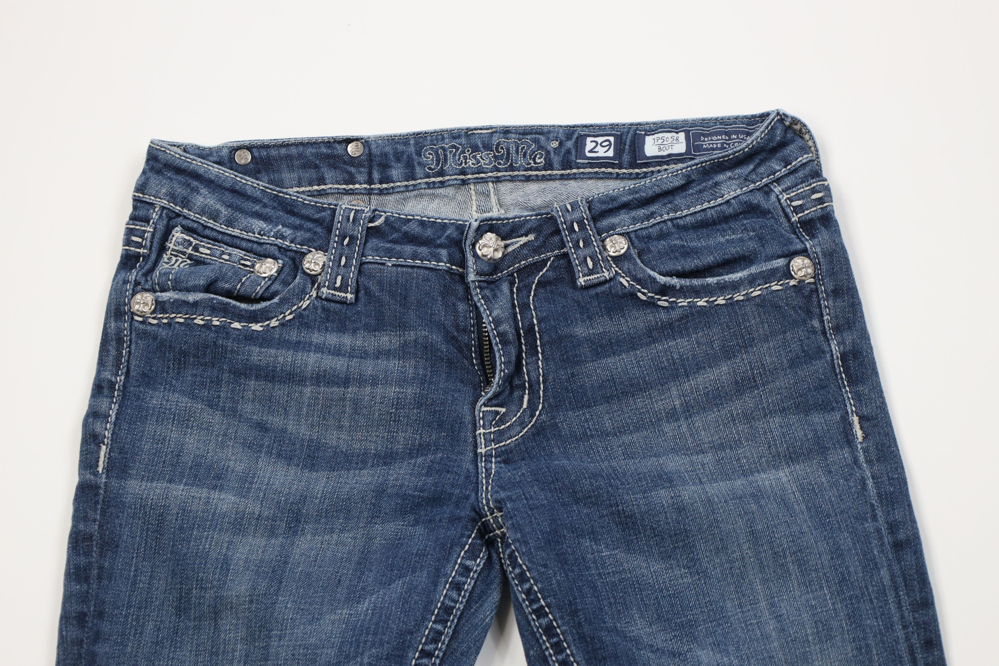Miss Me Miss Me Stitch Fleur de Lis Flared Bootcut Denim Jeans Blue Size 29" - 2 Thumbnail
