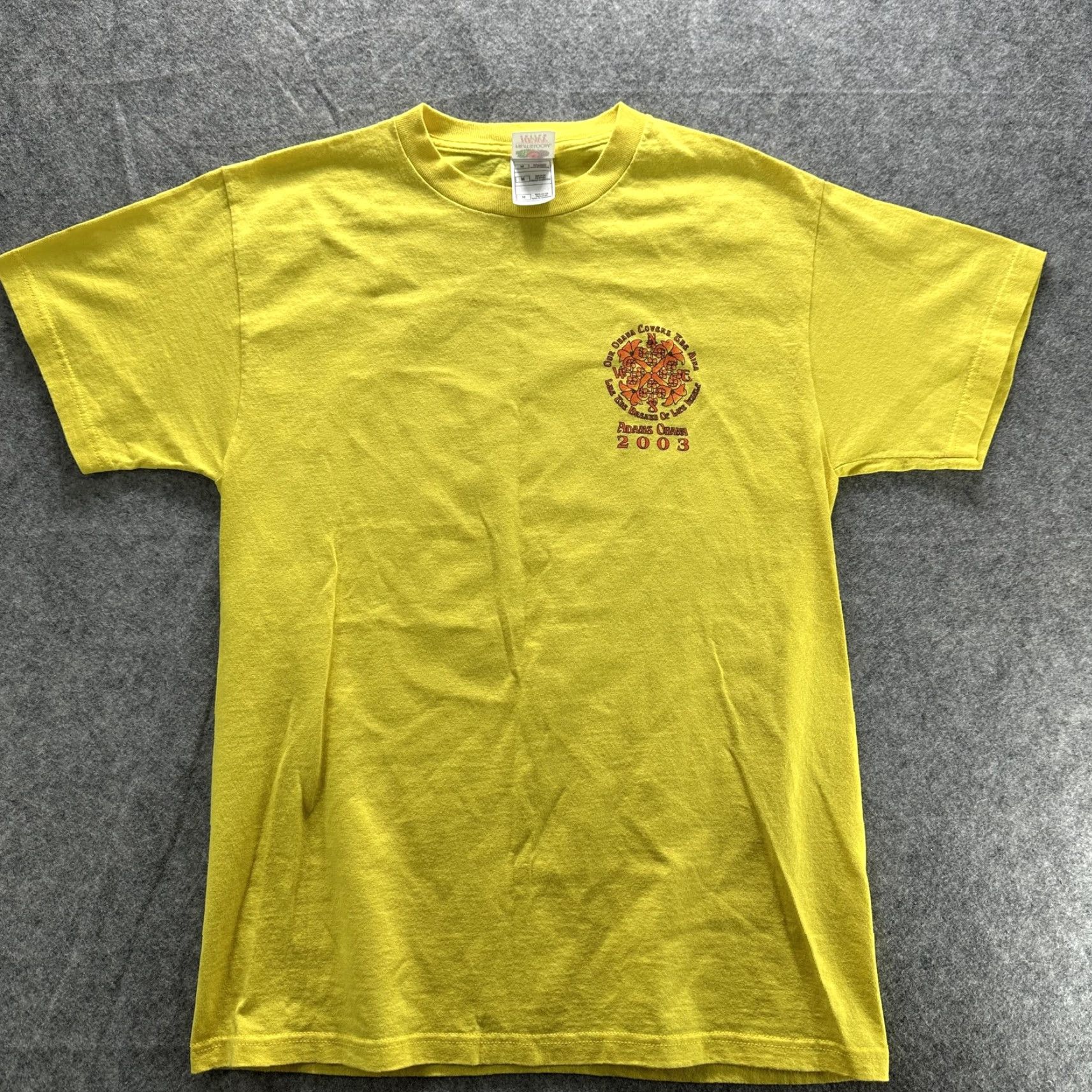 Fruit Of The Loom VINTAGE Adams Ohana Shirt Mens M Yellow Graphic Print 2003 Hawaiian Tee 2000s Crew Neck T-Shirt Size US M / EU 48-50 / 2 - 2 Thumbnail