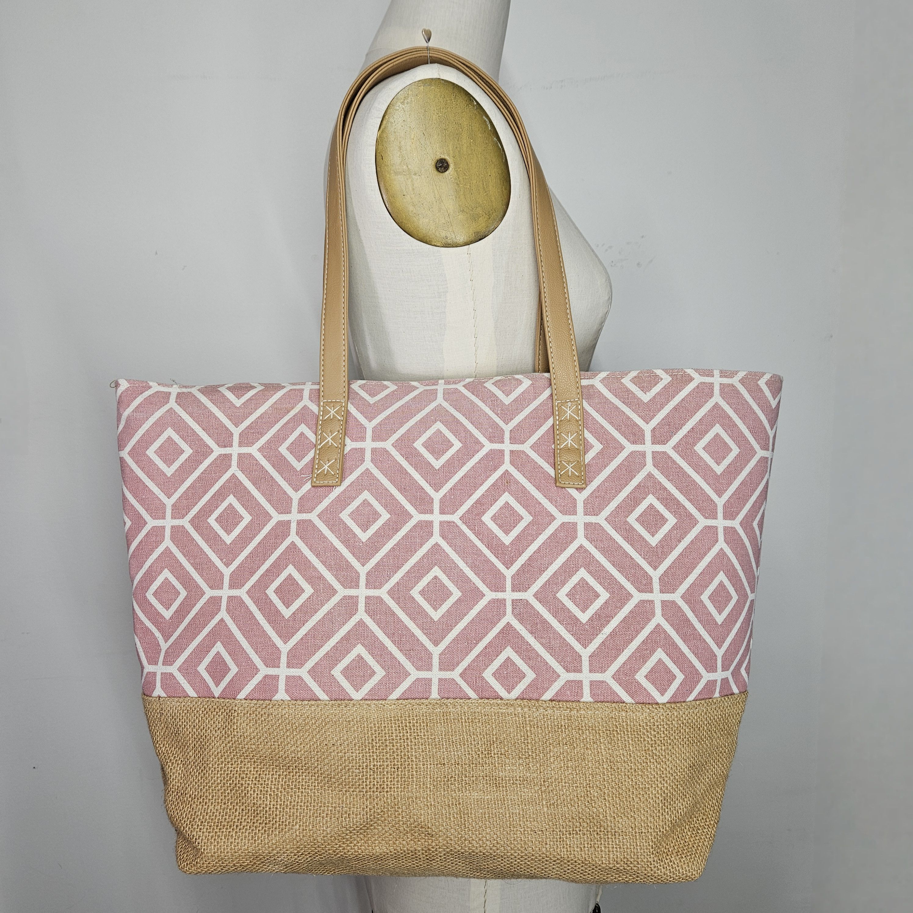 Other Miztique 15x14x6" Tote Bag Cotton Burlap Double Handle Pink Size ONE SIZE - 2 Thumbnail