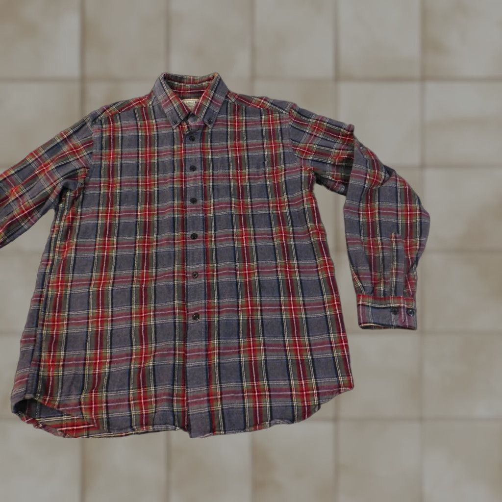 Vintage LL Bean Flannel Shirt Mens M Gray Plaid Button-Up Outdoors Regular Cotton Long Sleeve Vintage No N/A Size US M / EU 48-50 / 2 - 1 Thumbnail