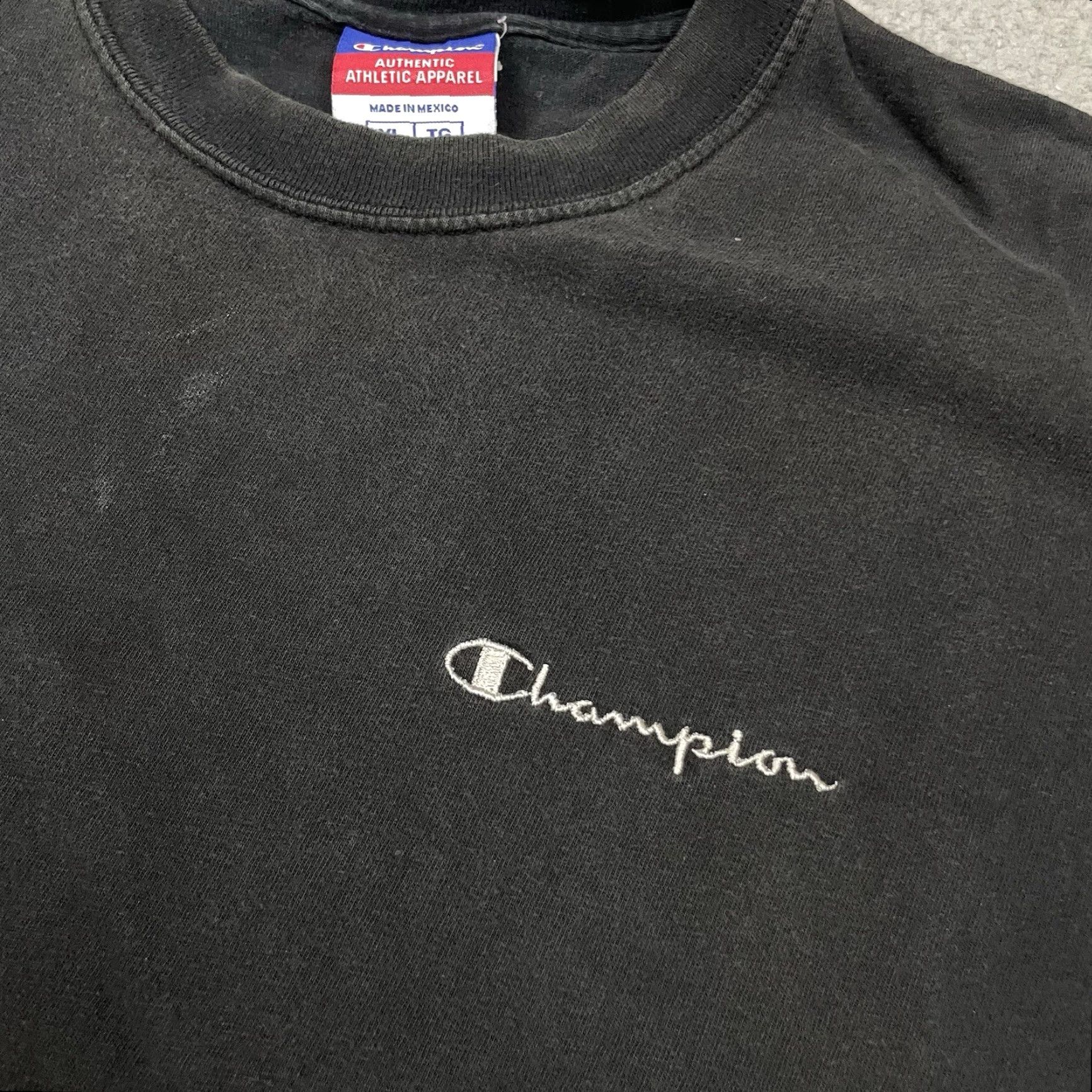 Champion VINTAGE Champion Shirt Womens XL Black Embroidered Distressed Tee Cropped Short Sleeve Round Neck Pullover Casual Ladies/Women Size XL / US 12-14 / IT 48-50 - 3 Thumbnail
