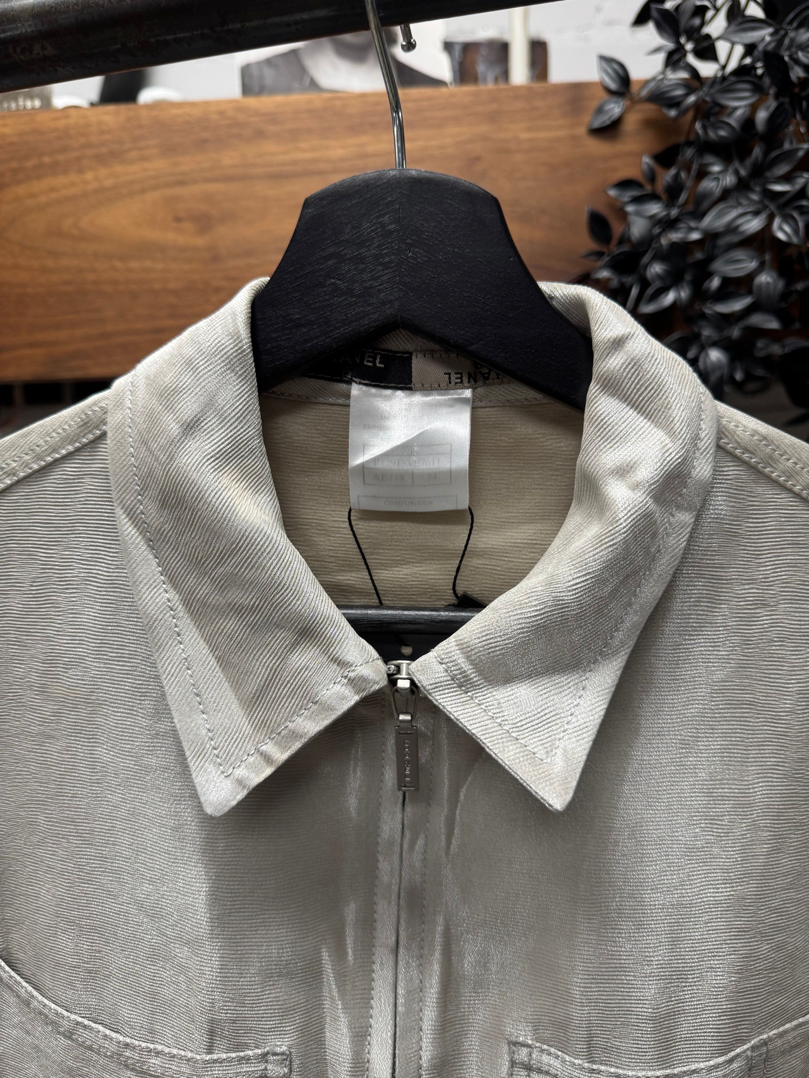 Chanel Vintage Chanel Metallic Silver Zip-Up Collared Jacket Size XXS / US 00 / IT 34 - 4 Thumbnail