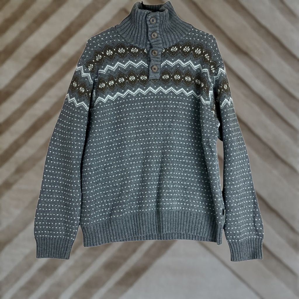 Timberland Timberland Mens Sweater Gray Brown Mock Henley 100% Cotton Knitted XL XLarge Cotton Mock Neck Wool? Size US XL / EU 56 / 4 - 1 Thumbnail