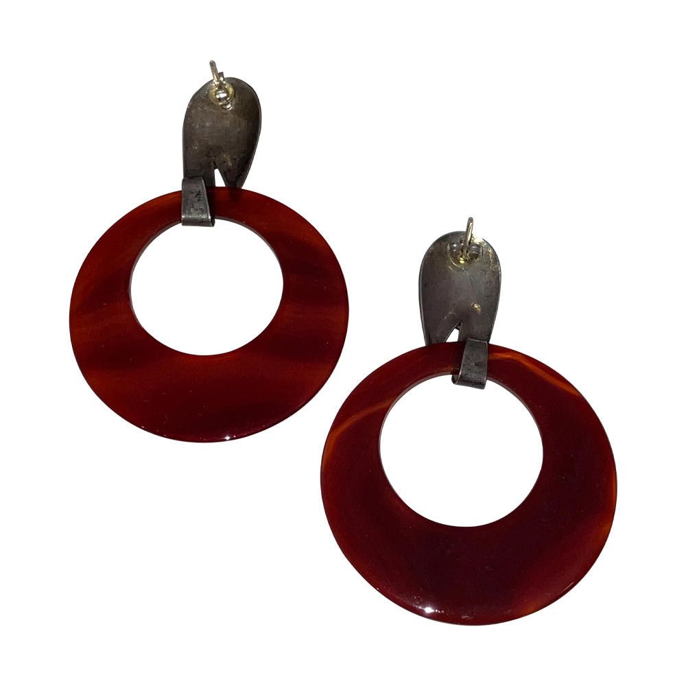 Designer Carnelian Sterling Jumbo Hoop Earrings Size ONE SIZE - 7 Thumbnail