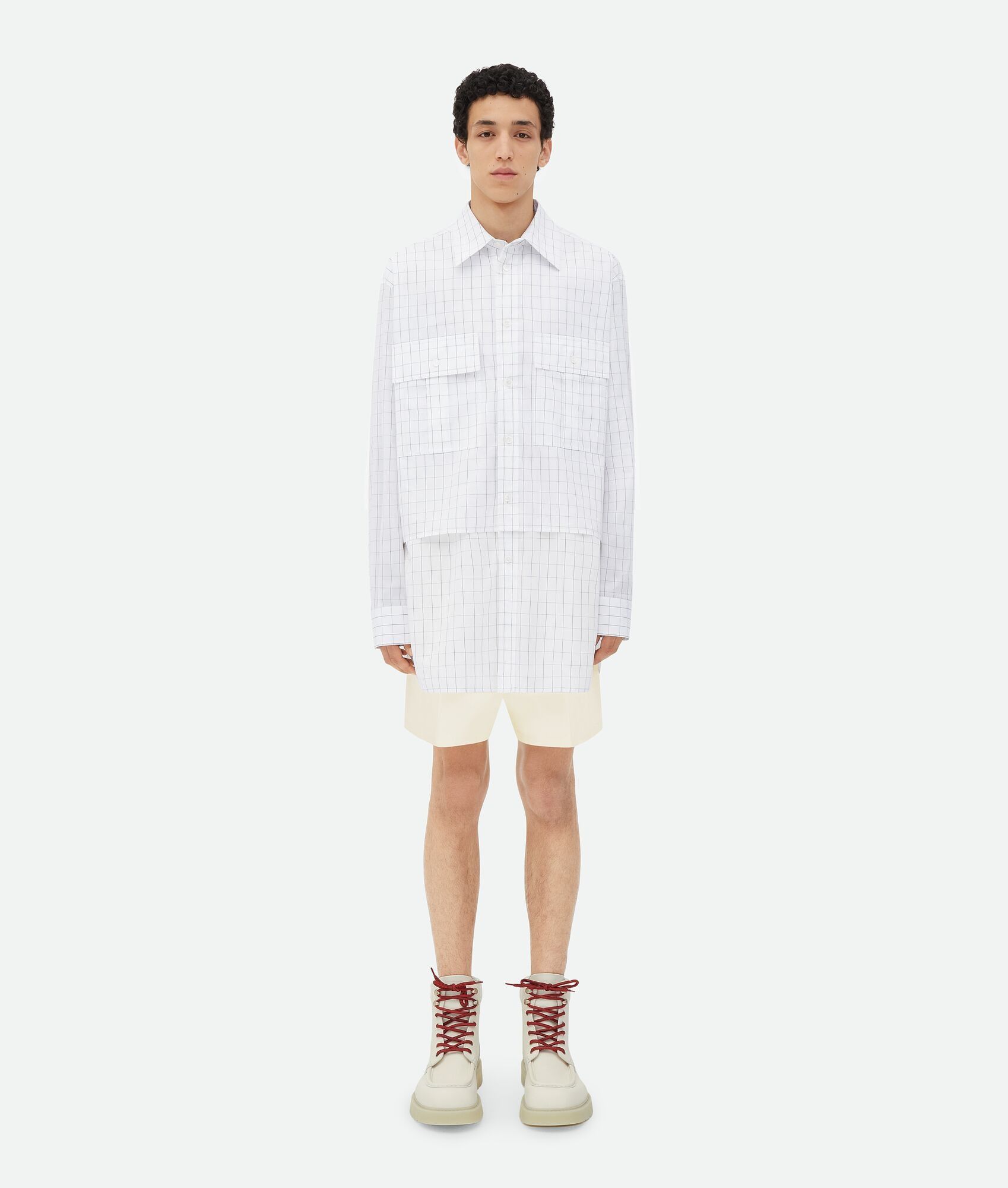 Bottega Veneta o1lf3ng11025 Crisp Cotton Silk Check Bandana Shirt in White Size US S / EU 44-46 / 1 - 4 Thumbnail