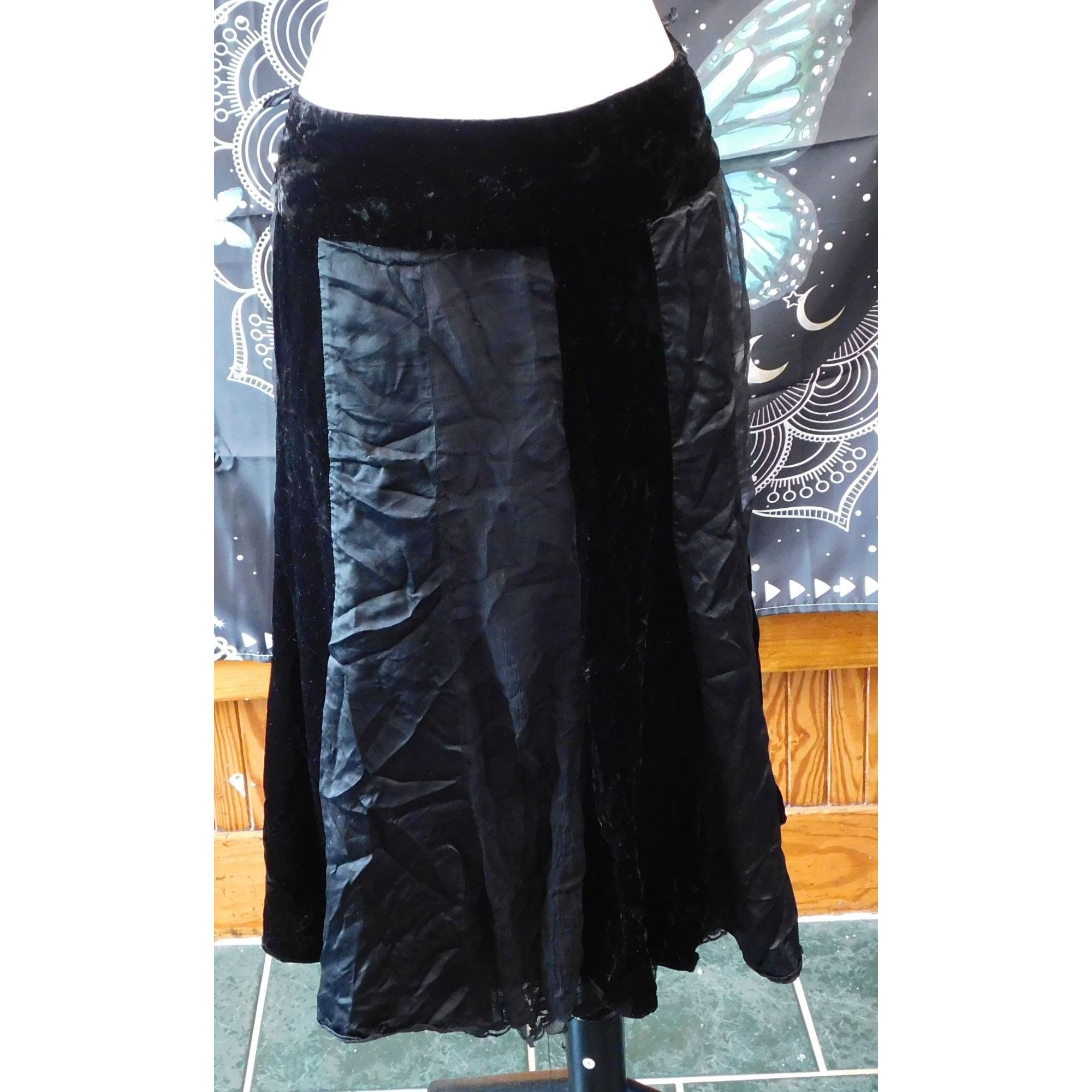 Other Vintage WD NY Gothic Black Silk And Velvet Striped Skirt Size 36" / US 14 / IT 50 - 3 Thumbnail