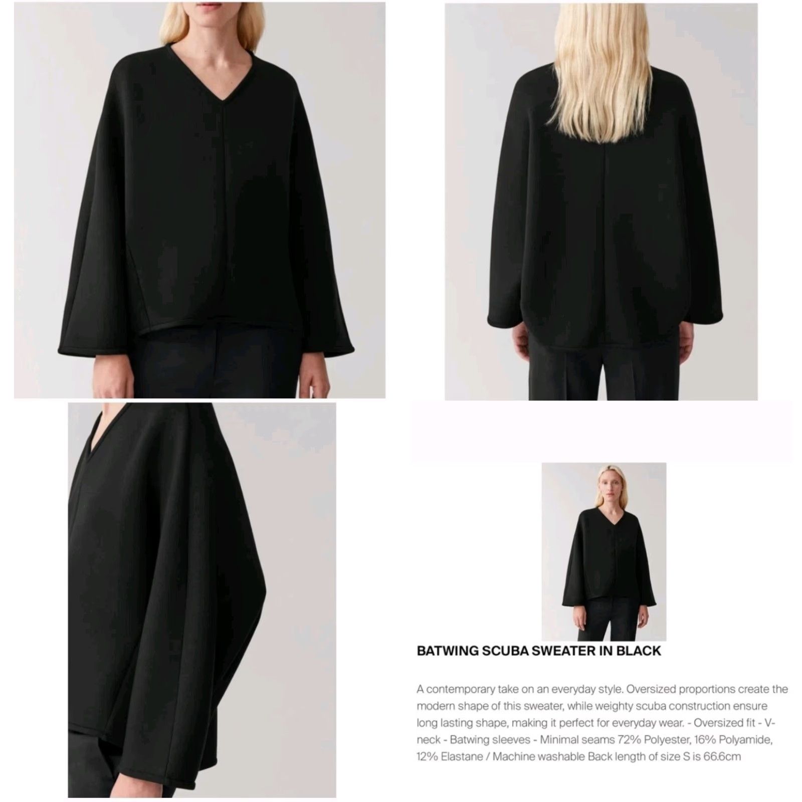 Cos Cos Womens |S| Black Batwing Scuba Vneck Sweater Size S / US 4 / IT 40 - 8 Thumbnail