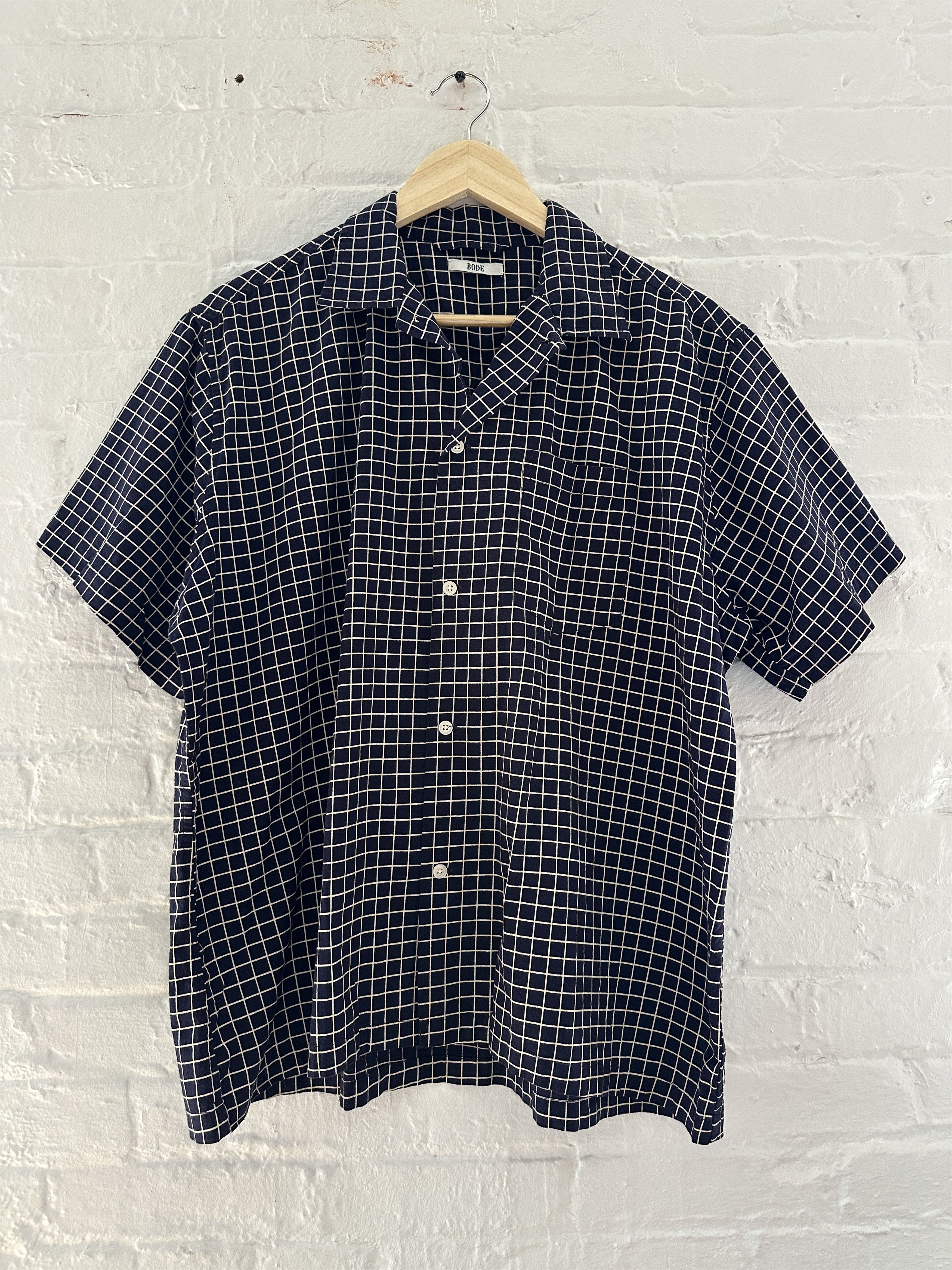 Bode Windowpane Camp Collar Shirt