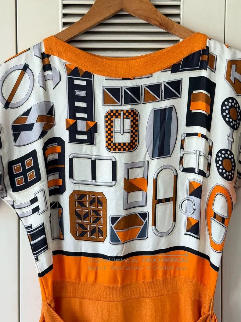 Hermes Hermes orange geometric print dress, white background with Size XXS / US 00 / IT 34 - 4 Thumbnail
