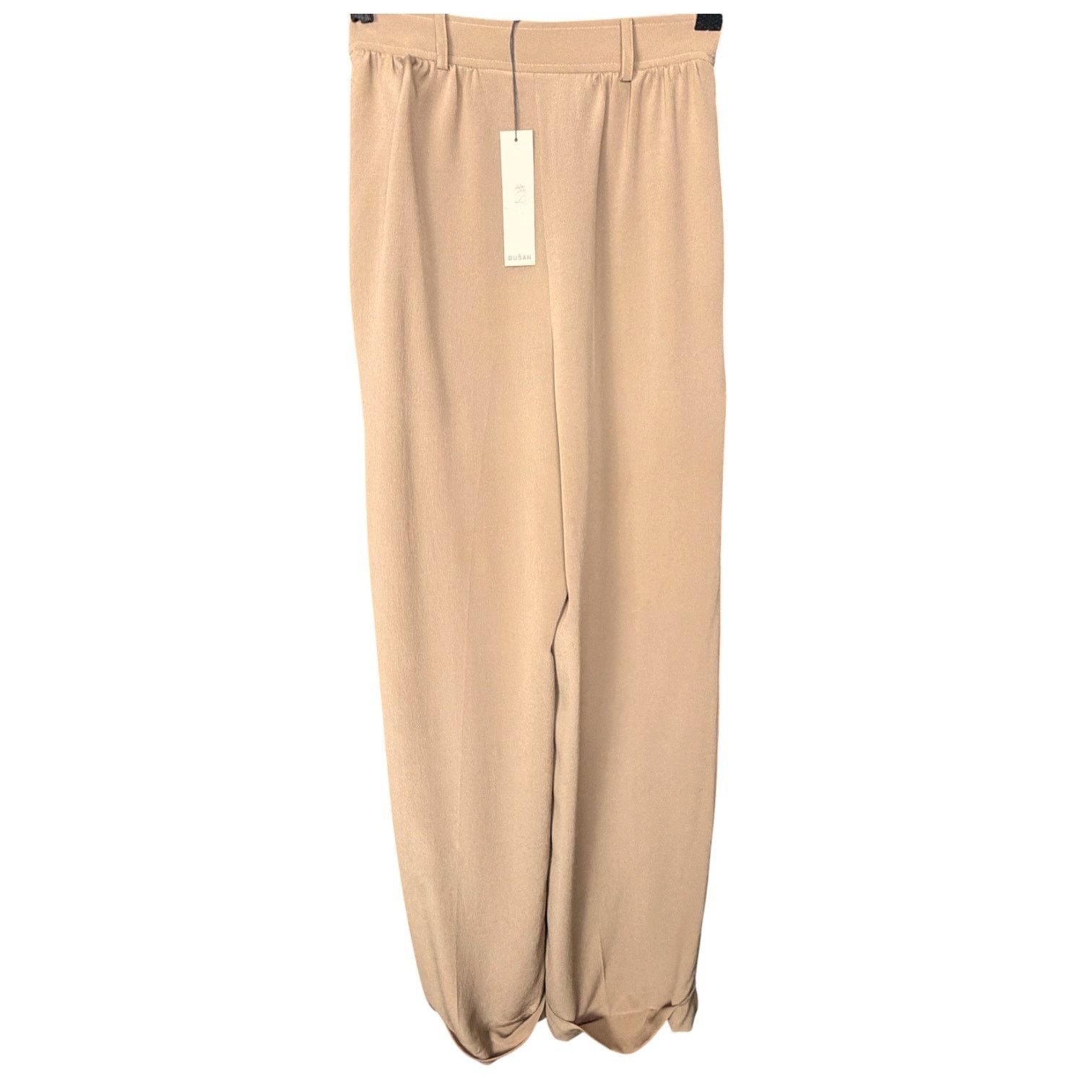 Other Dusan 100% Silk Pleated Tan Cuffed Women's L EU 42 Slacks Size 26" / US 2 / IT 38 - 2 Thumbnail