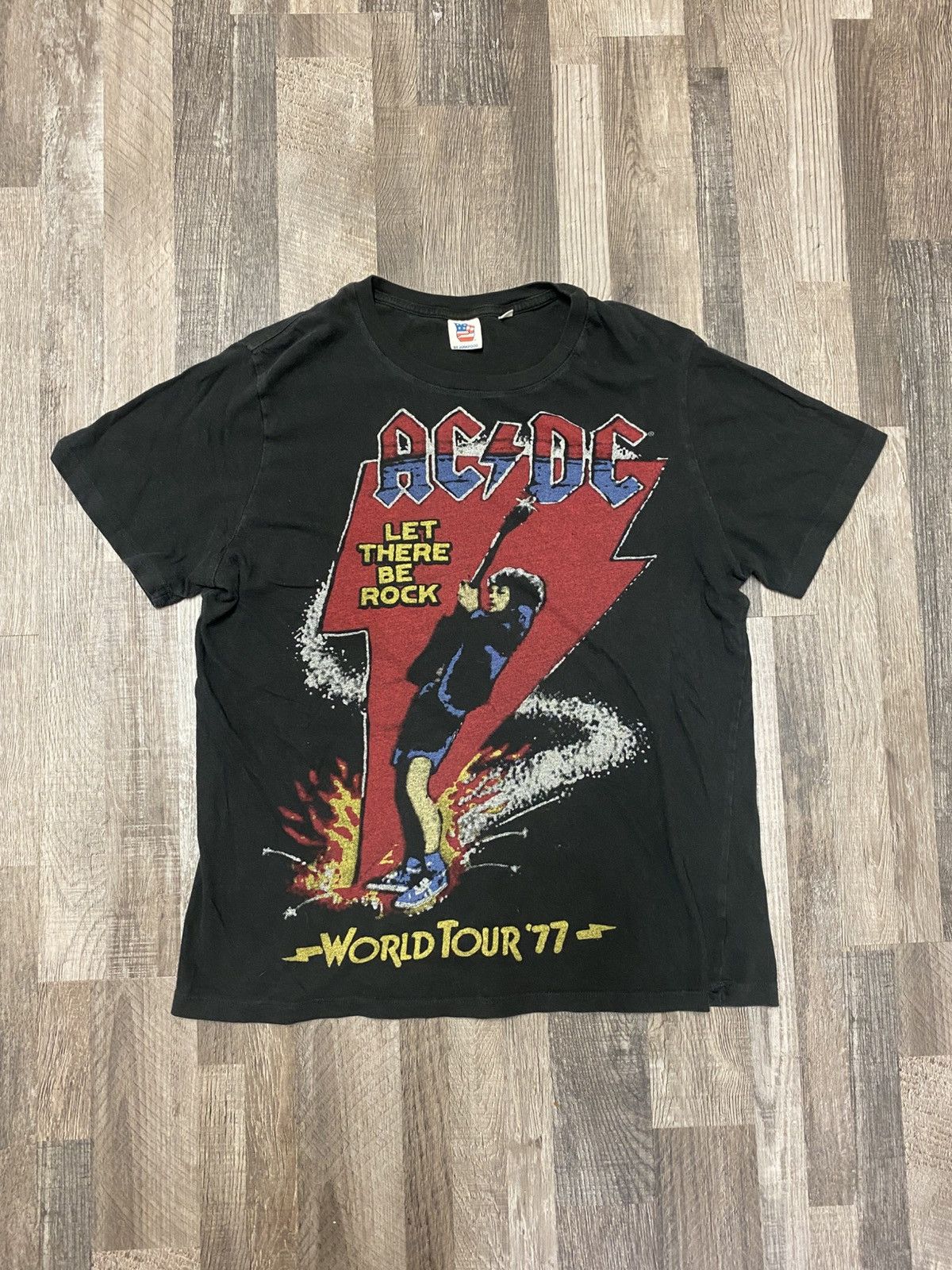 Pre-owned Acdc X Vintage Ac/dc Let There Be Rock Tour 77' Tee T Shirt Junkfiod Band In Black