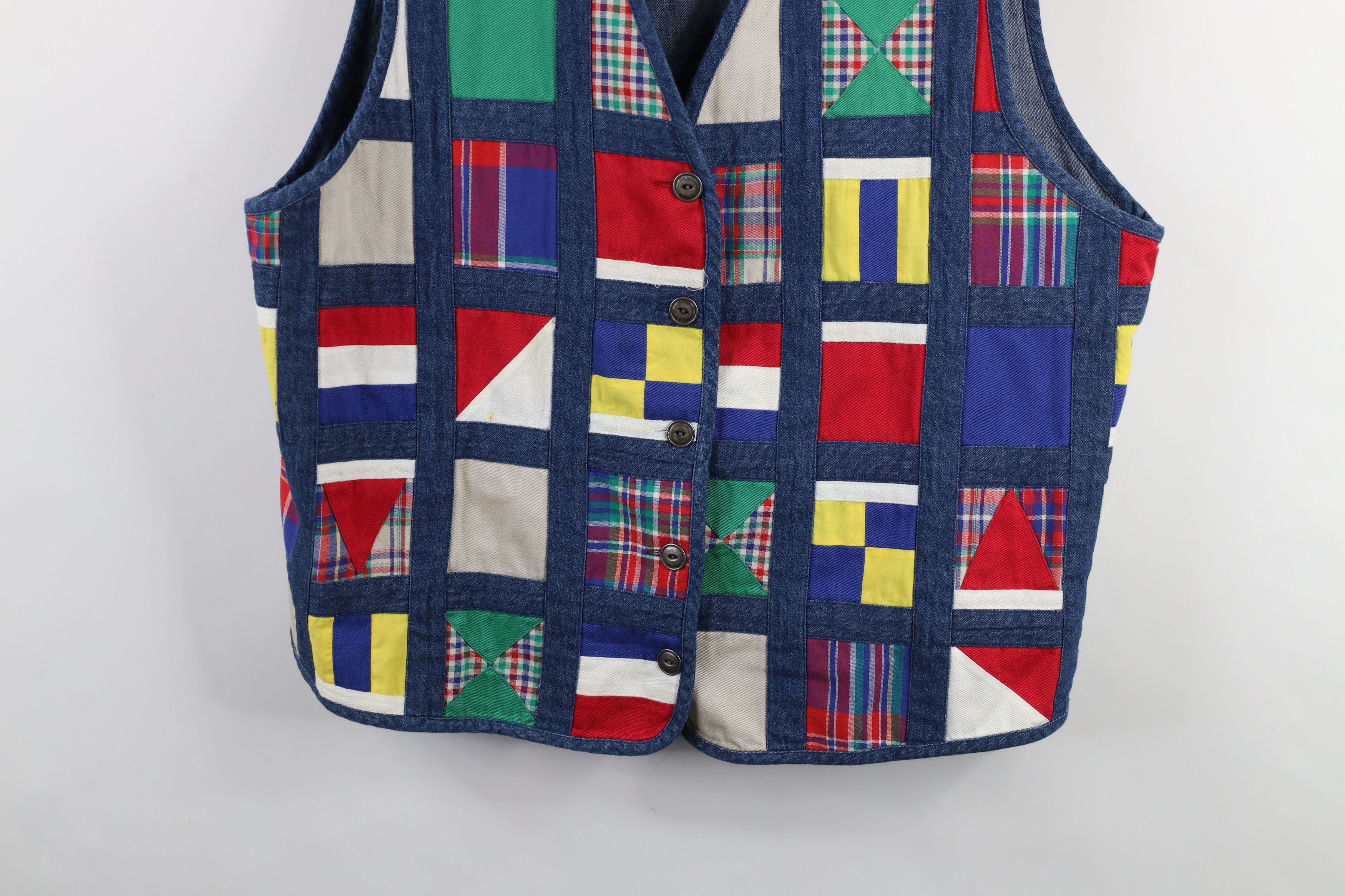 Vintage Vintage 90s Streetwear Nautical Flags Denim Vest Jacket Size XXL / US 16-18 / IT 52-54 - 3 Thumbnail