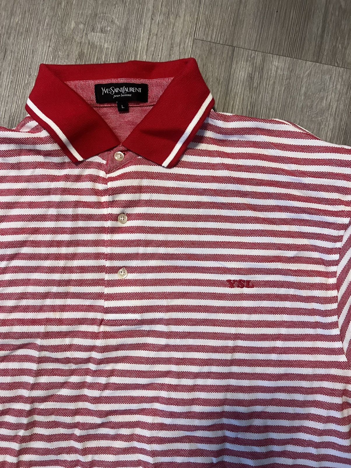 Yves Saint Laurent Vintage Red Striped YSL polo Size US L / EU 52-54 / 3 - 1 Thumbnail