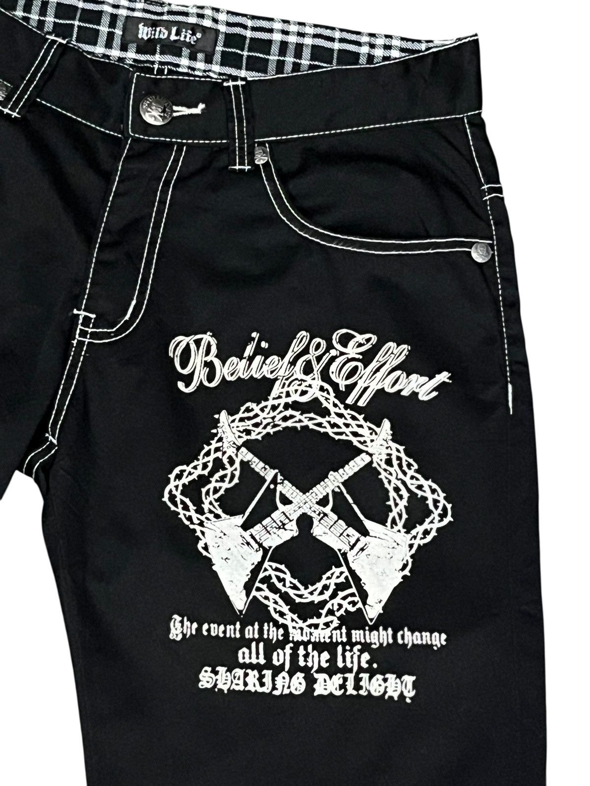 A&G Rock 🎸WILD LIFE Cross Guitars Skull Bones Rock Metal Poem Shorts Size US 31 - 2 Thumbnail
