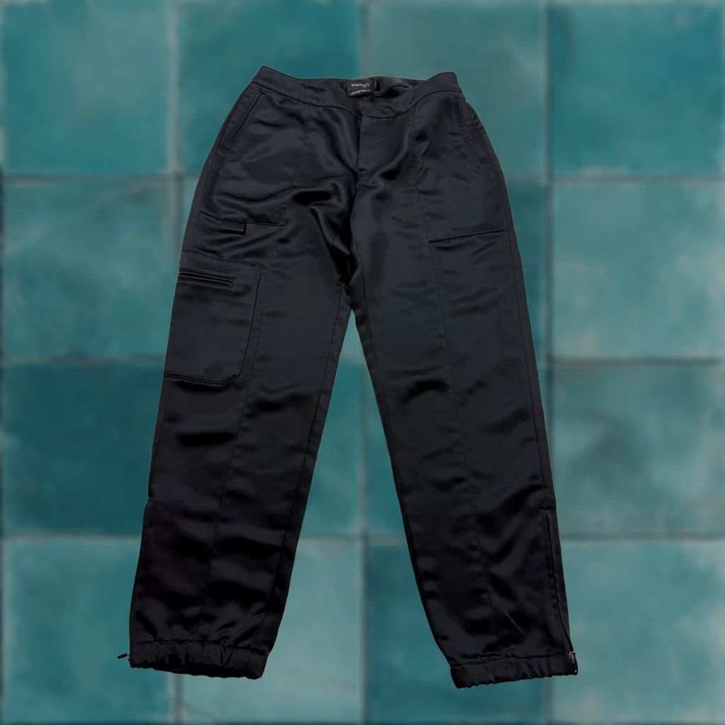 Vintage Womyn Pants Womens 4 Black Satin Cargo Utility Ankle Zip Cuffed USA Workwear Size 27" / US 4 / IT 40 - 1 Thumbnail